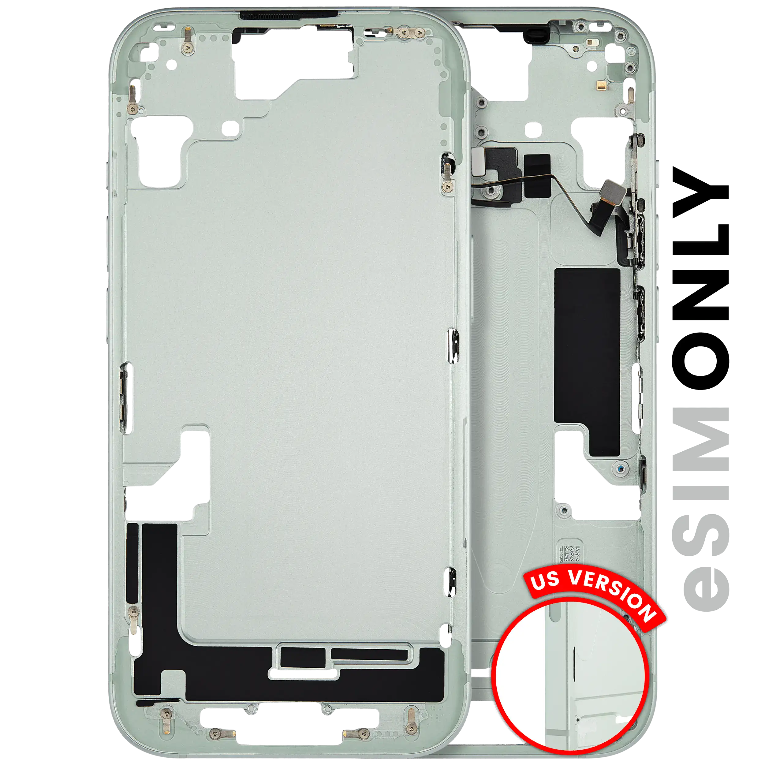 Midframe/Frame with Small Parts for iPhone 15 (US Version) (Used OEM Pull, Quality A) (Green)