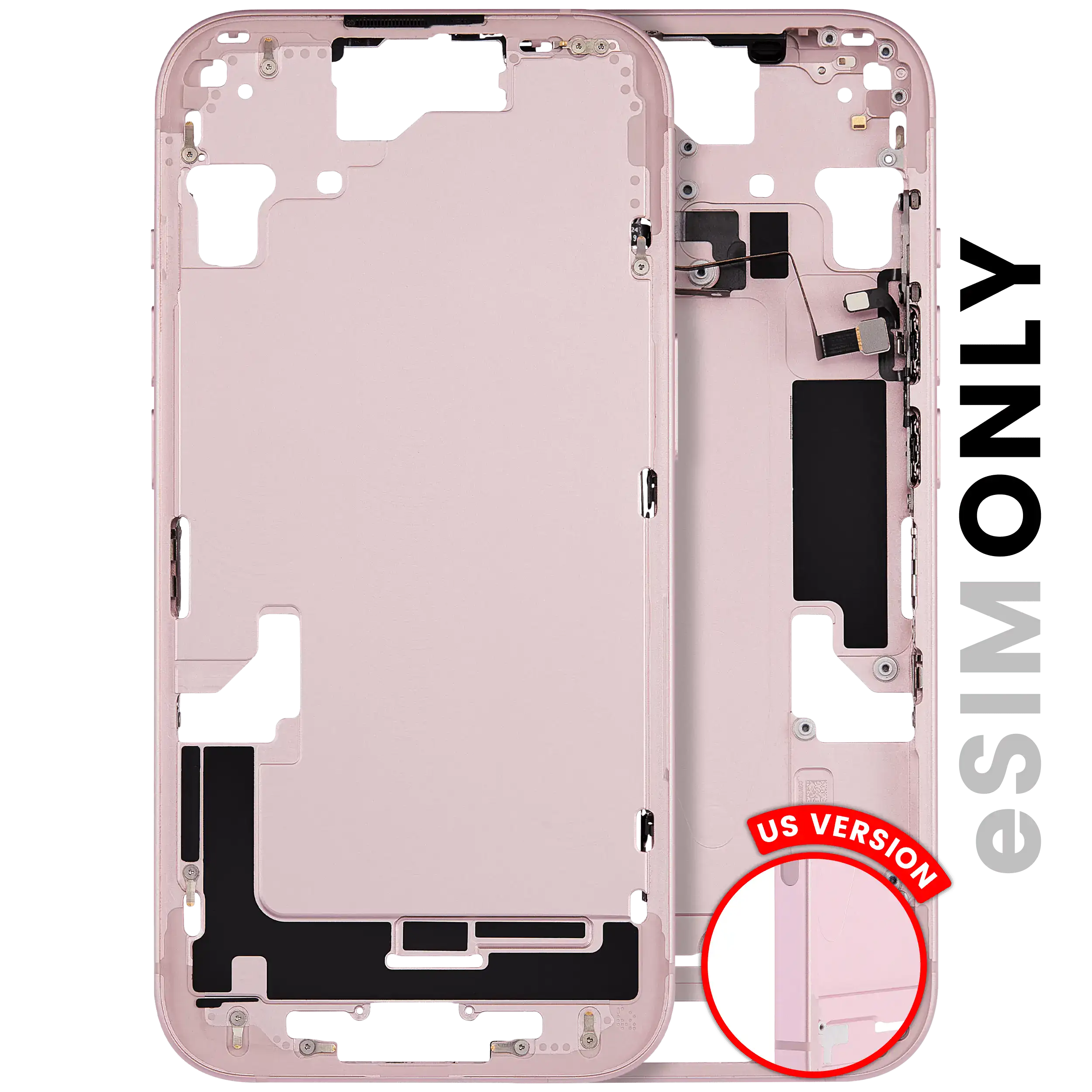 Midframe/Frame with Small Parts for iPhone 15 (US Version) (Used OEM Pull, Quality A) (Pink)