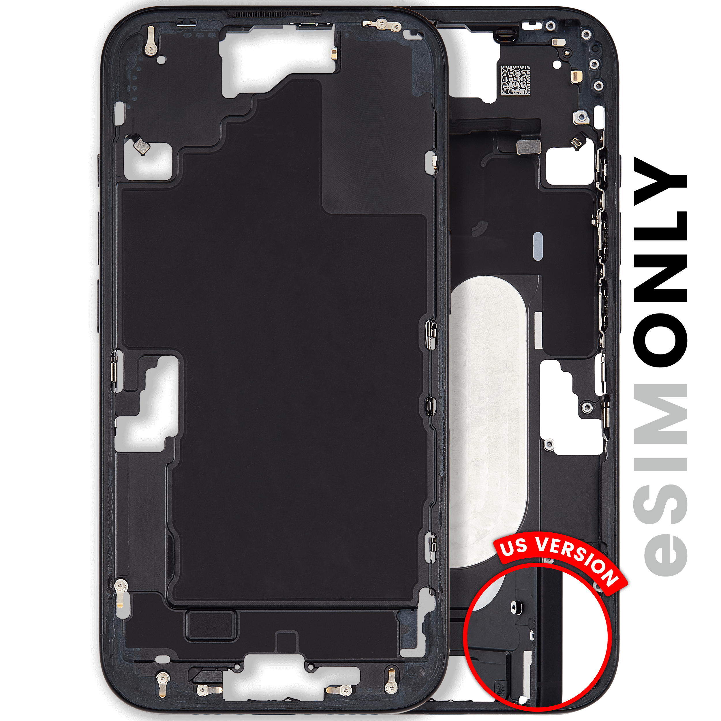 Midframe/Frame with Small Parts for iPhone 16 (US Version, Used OEM Pull, Grade A, Black)