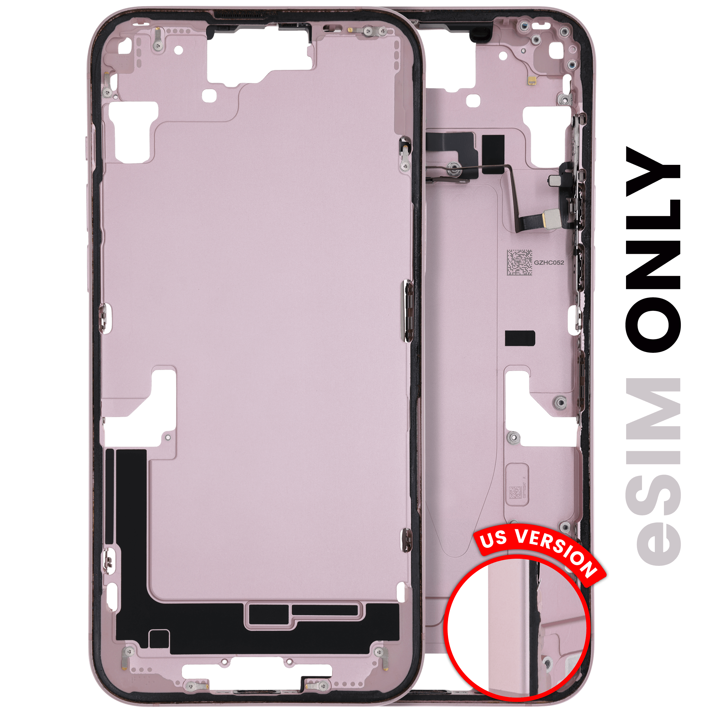 Midframe/Frame with Small Parts for iPhone 15 Plus (US Version) (Used OEM Pull, Grade A) (Pink)