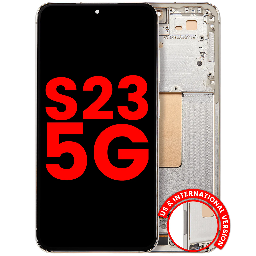OLED-Display mit Rahmen für Samsung Galaxy S23 5G Creme Aftermarket Plus