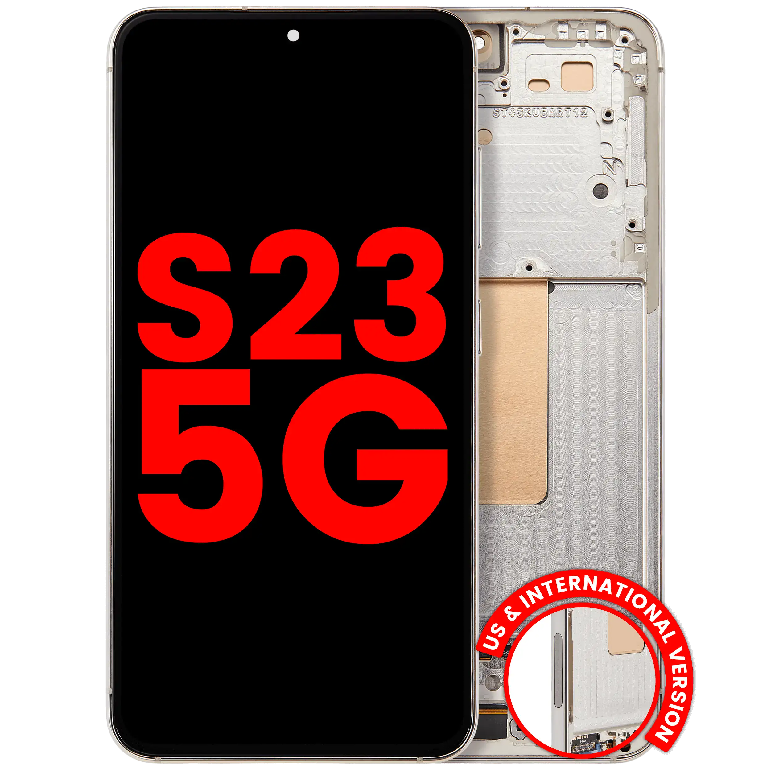 OLED-Display mit Rahmen für Samsung Galaxy S23 5G Creme Aftermarket Plus