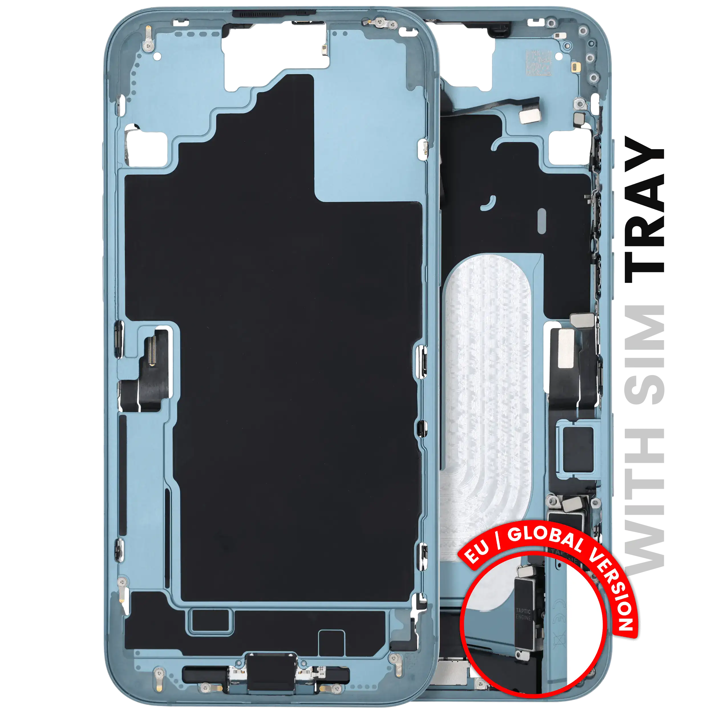 Midframe/Frame with Charging Port Flex and Small Parts for iPhone 16 Plus (EU / Global Version) (Used OEM Removal, Quality B) (Teal)