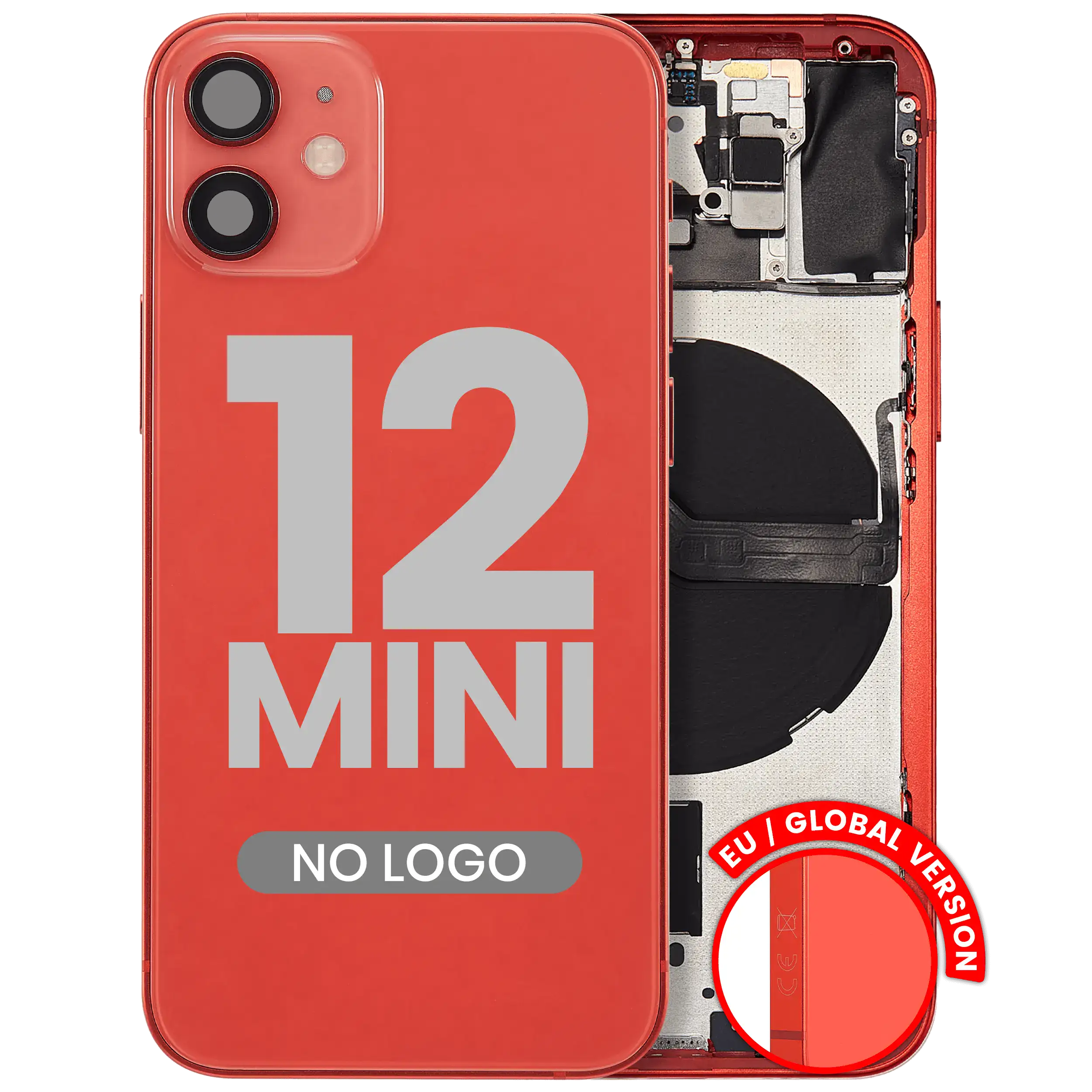 Backcover mit Rahmen und Kleinteilen für iPhone 12 Mini, Rot, Aftermarket Plus