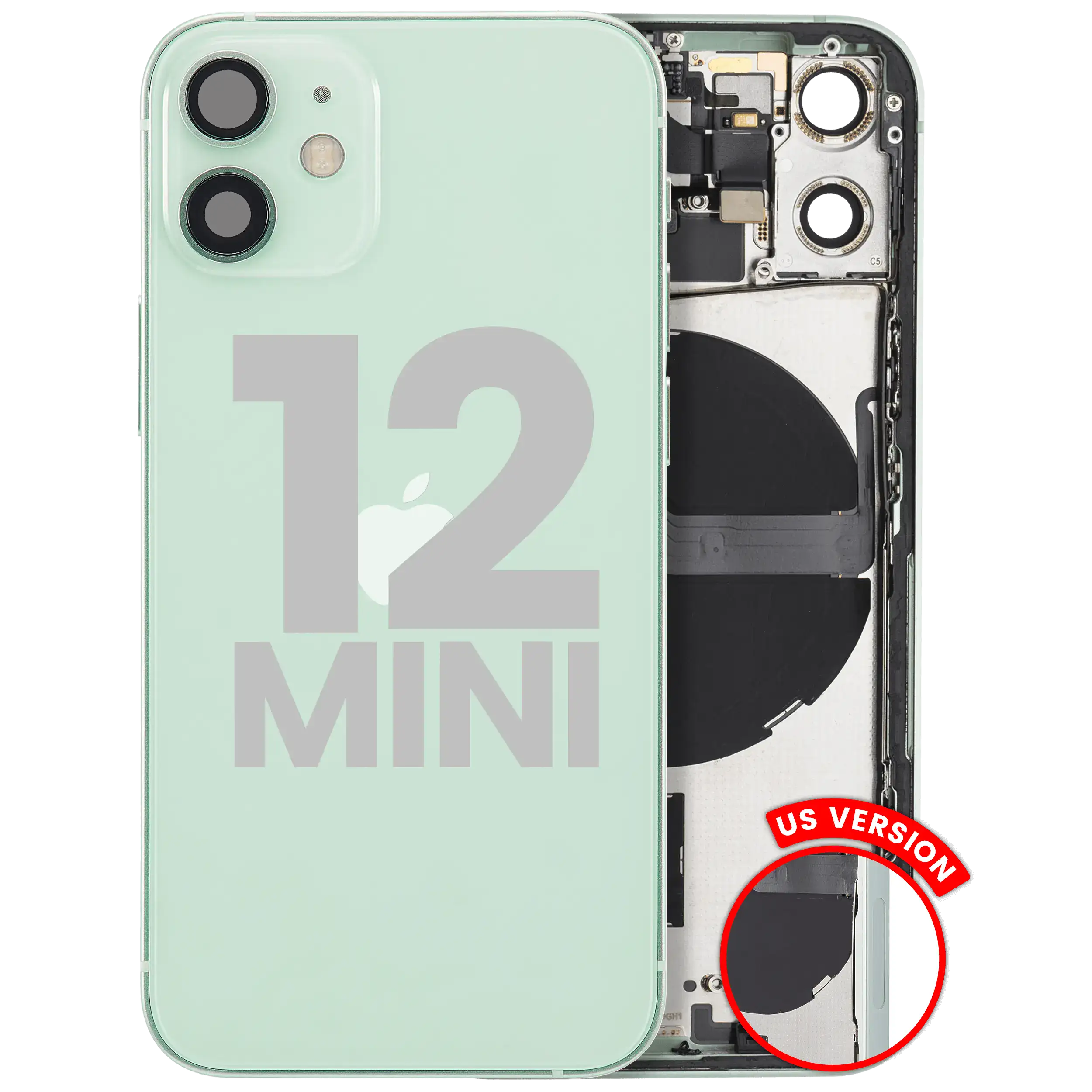 Back cover/frame with small parts for iPhone 12 Mini (US Version) (used OEM pull, A quality) (Green)