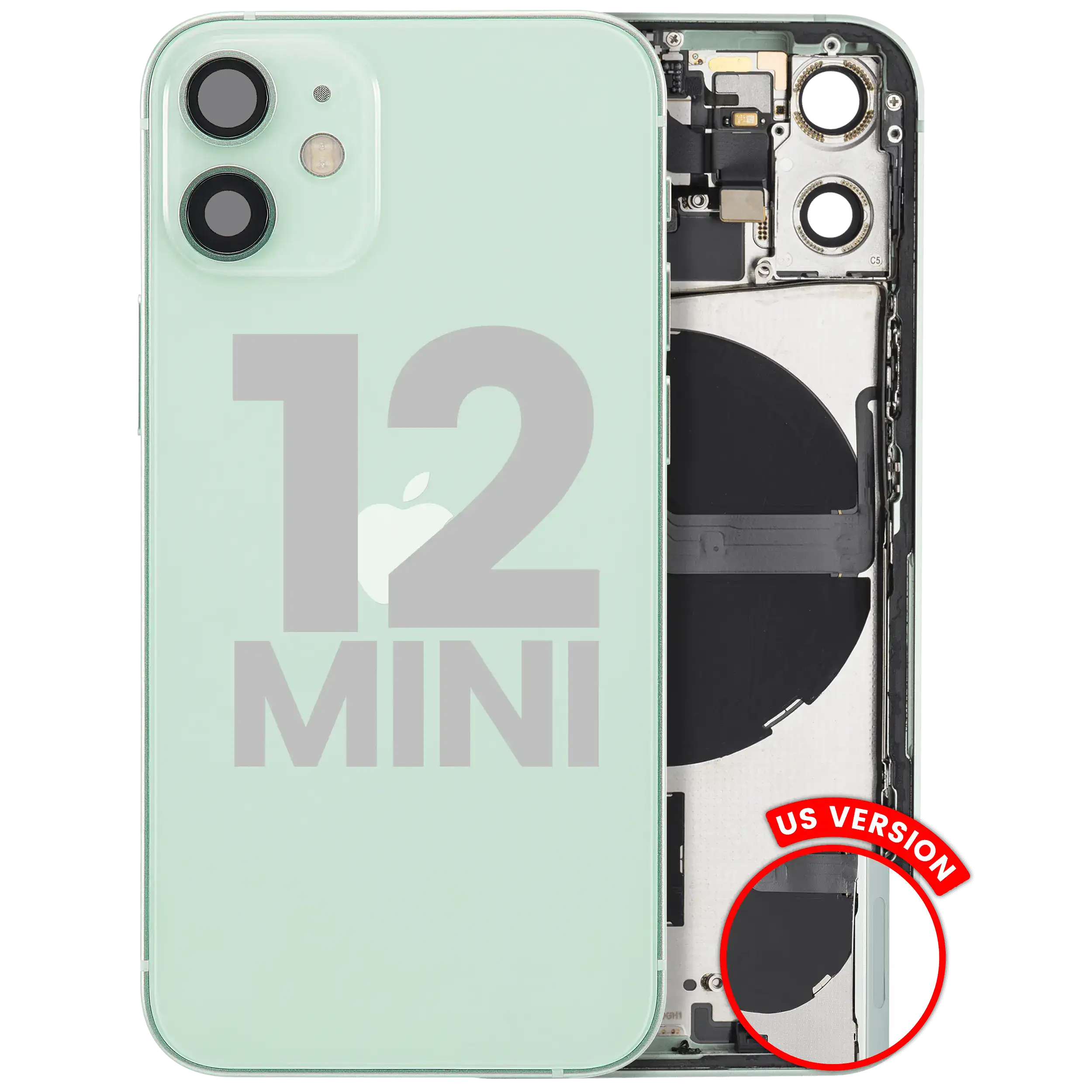 Back Cover/Frame with Small Parts for iPhone 12 Mini (US Version) (Used OEM Pull, C Quality) (Green)