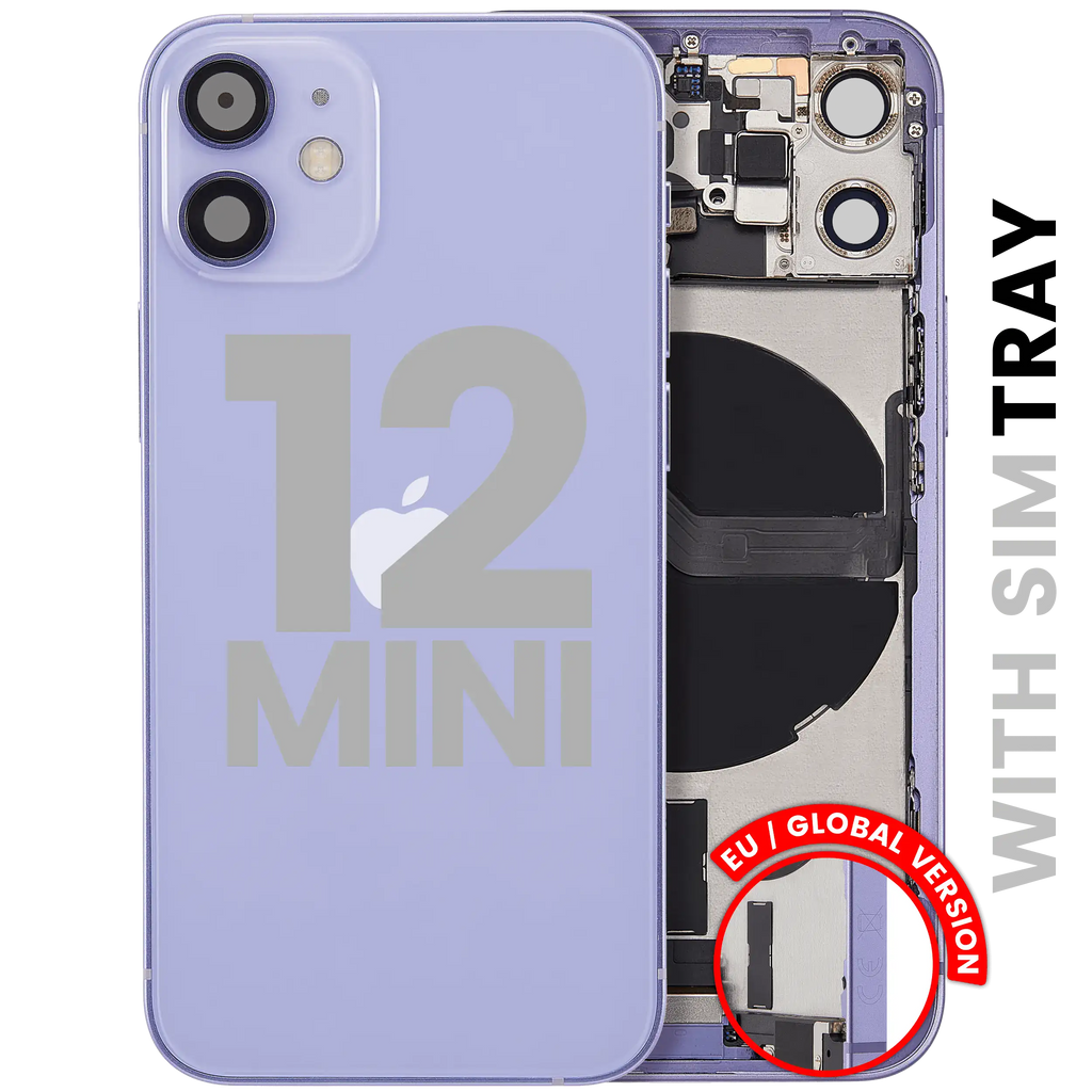 Back Cover/Frame with Charging Port and Small Parts for iPhone 12 Mini (EU/Global) – Used OEM Pulled, Grade A (Purple)