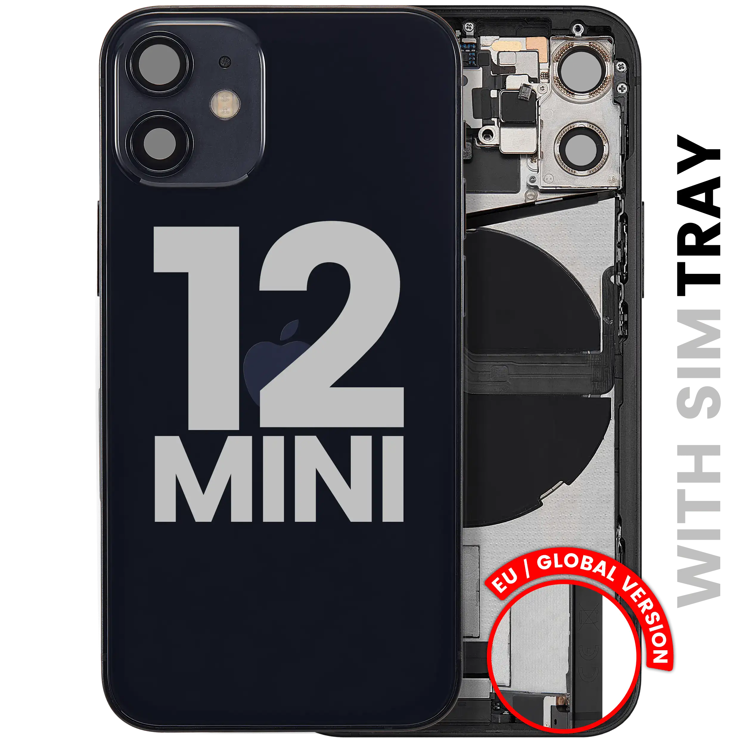 Backcover/Rahmen mit Ladebuchse iPhone 12 Mini OEM Pull B Schwarz
