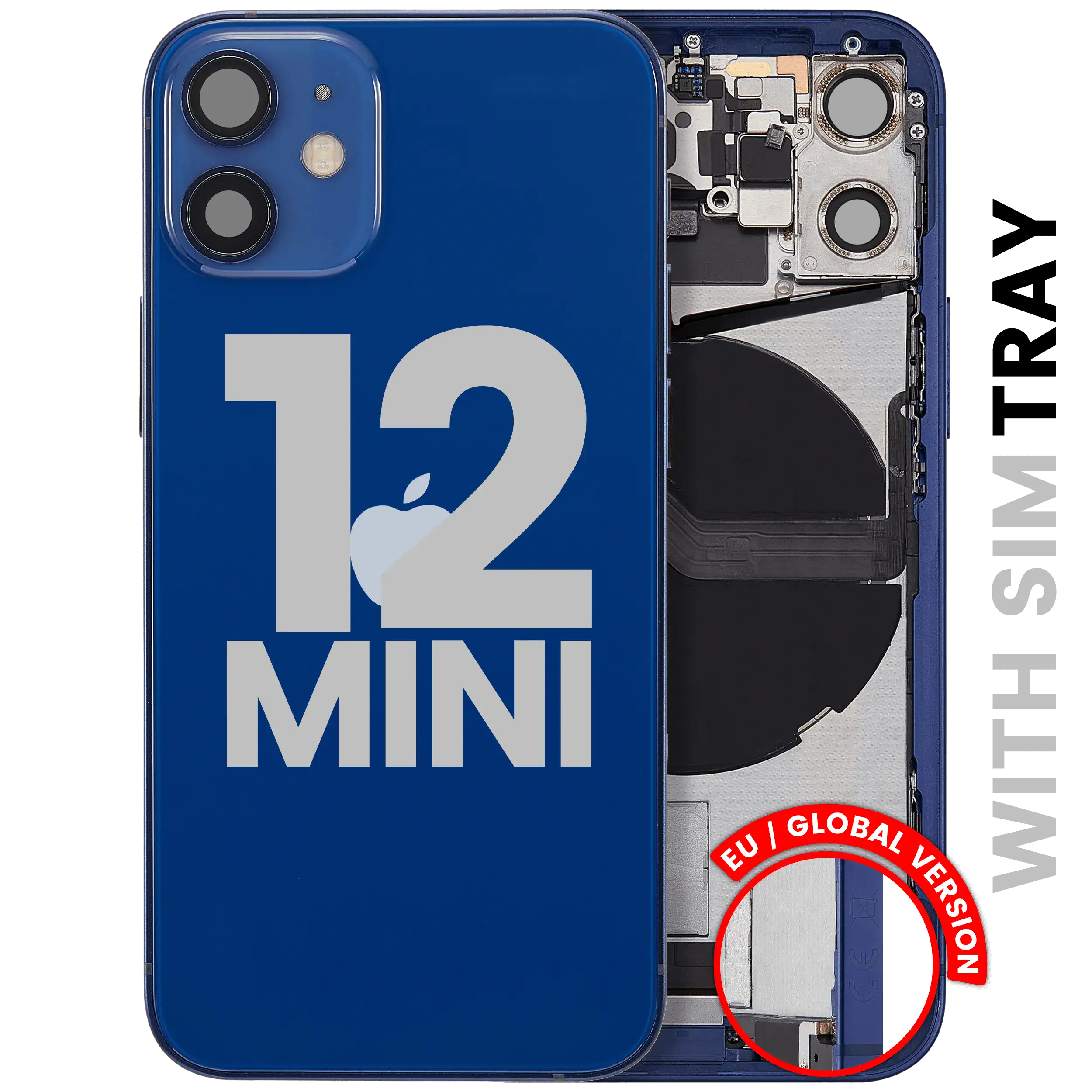 Back Cover/Frame with Charging Port Flex and Small Parts for iPhone 12 Mini (EU/Global Version) (Used OEM Pull, Grade B) (Blue)