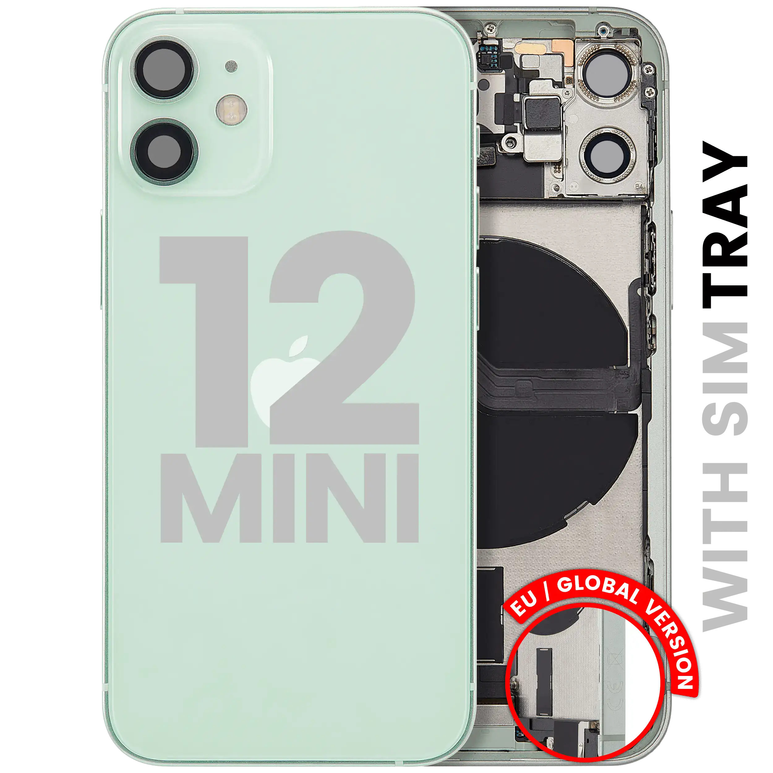 Back Cover/Frame with Charging Port Flex Cable and Small Parts for iPhone 12 Mini (EU / Global Version) (used OEM part, B-quality) (Green)