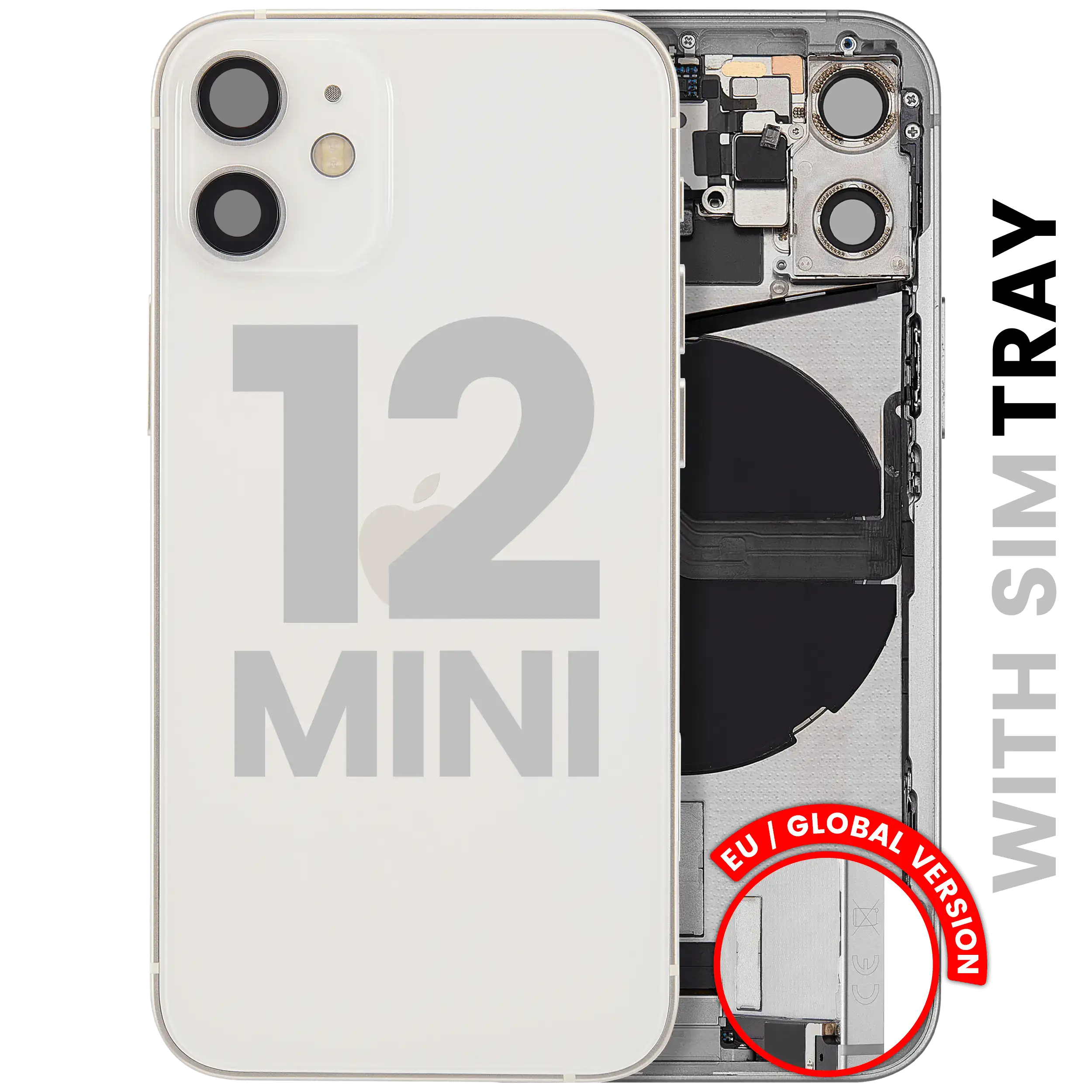 Back Cover/Frame with Charging Port Flex and Small Parts for iPhone 12 Mini (EU / Global Version) (Used OEM Part, Grade B) (White)
