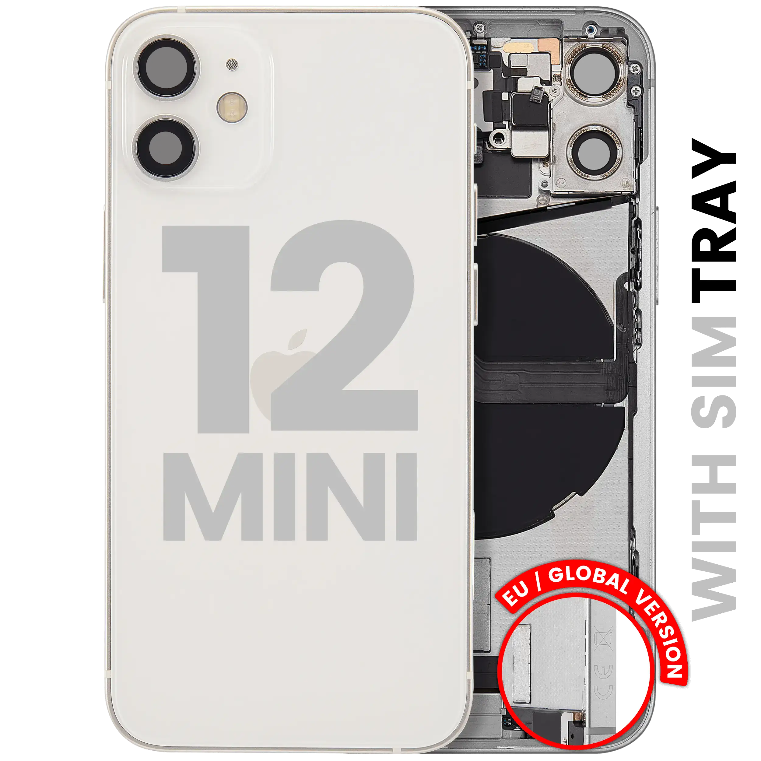 Back Cover/Frame with Charging Port Flex Cable & Small Parts for iPhone 12 Mini (EU/Global Version) – Original Spare Part Quality C (White)