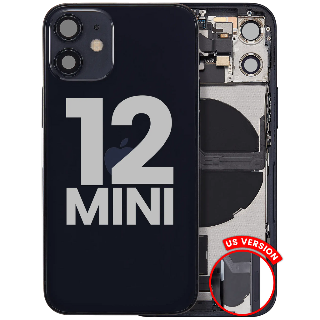 Back Cover/Frame with Charging Port Flex & Small Parts for iPhone 12 Mini (US Version) (Used OEM Pull, Grade A) (Black)