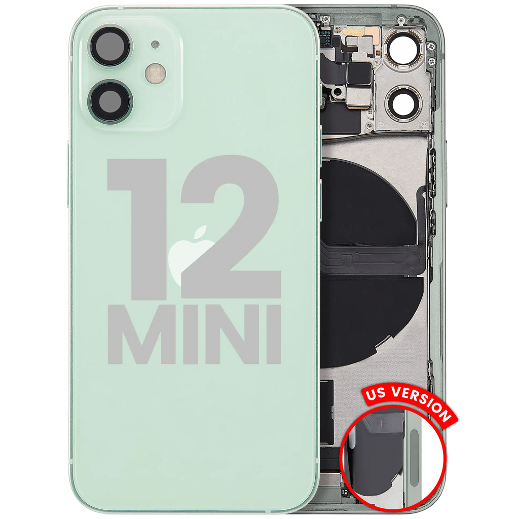 Back Cover/Frame with Charging Port Flex and Small Parts for iPhone 12 Mini (US Version) (Used OEM Pull, Quality A) (Green)