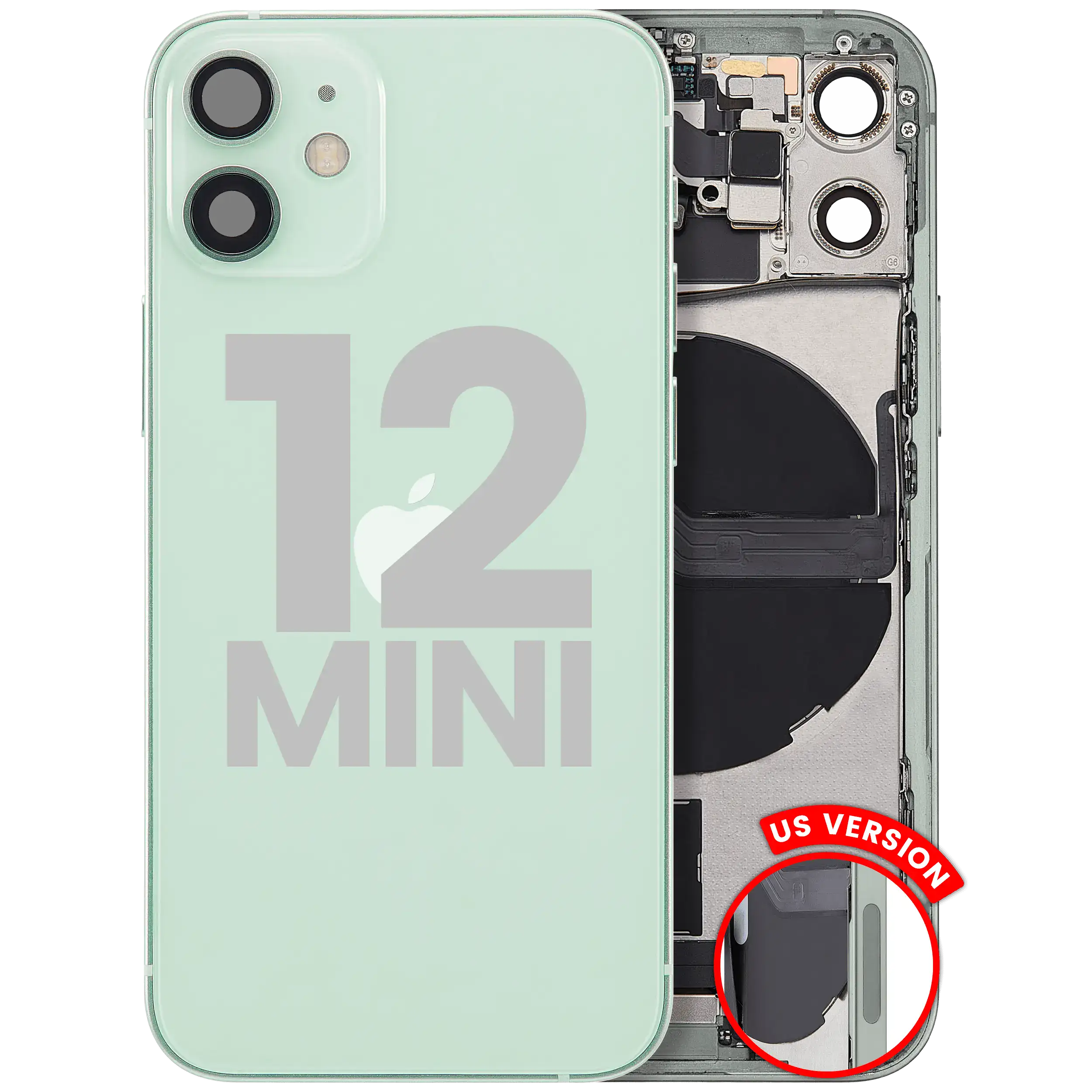 Back Cover/Frame with Charging Port Flex and Small Parts for iPhone 12 Mini (US Version) (Used OEM Pull, Quality A) (Green)