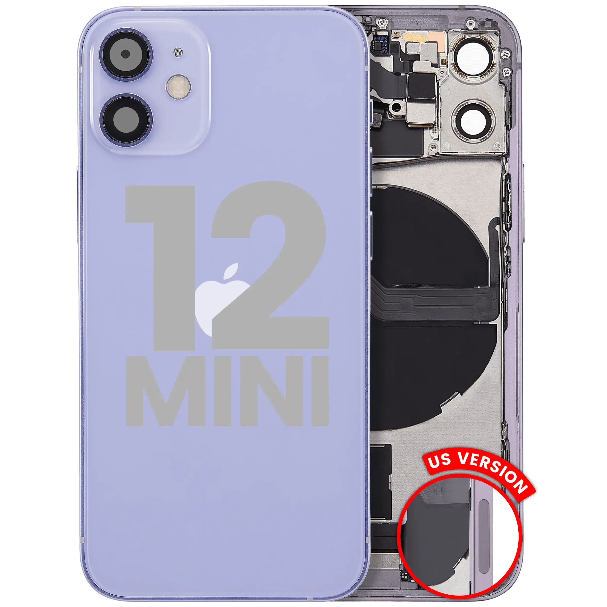 Back Cover/Frame with Charging Port Flex and Small Parts for iPhone 12 Mini (US Version) (used OEM part, Grade A) (Purple)