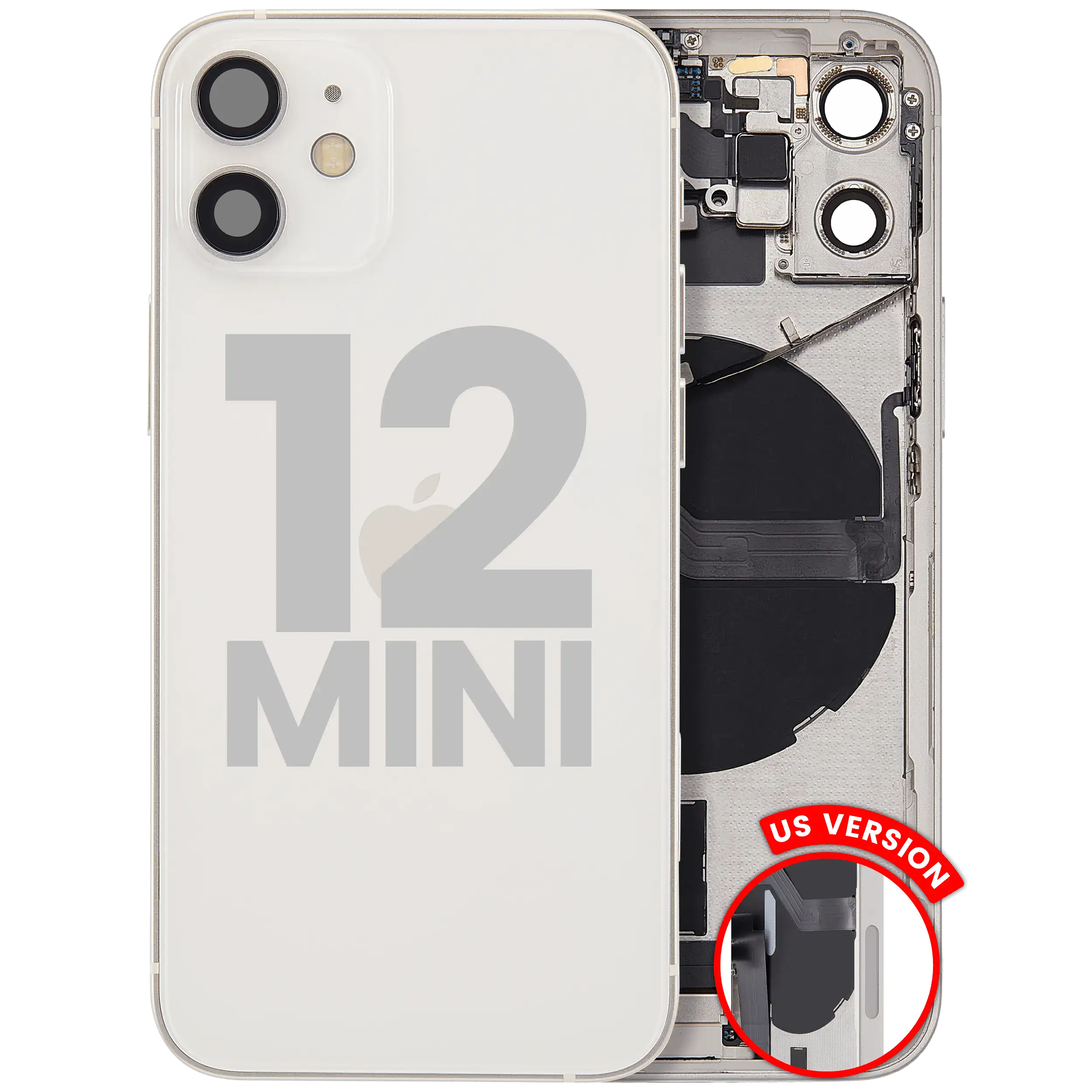 Backcover/Rahmen m. Ladebuchse-Flex f. iPhone 12 Mini (US) OEM A Weiß