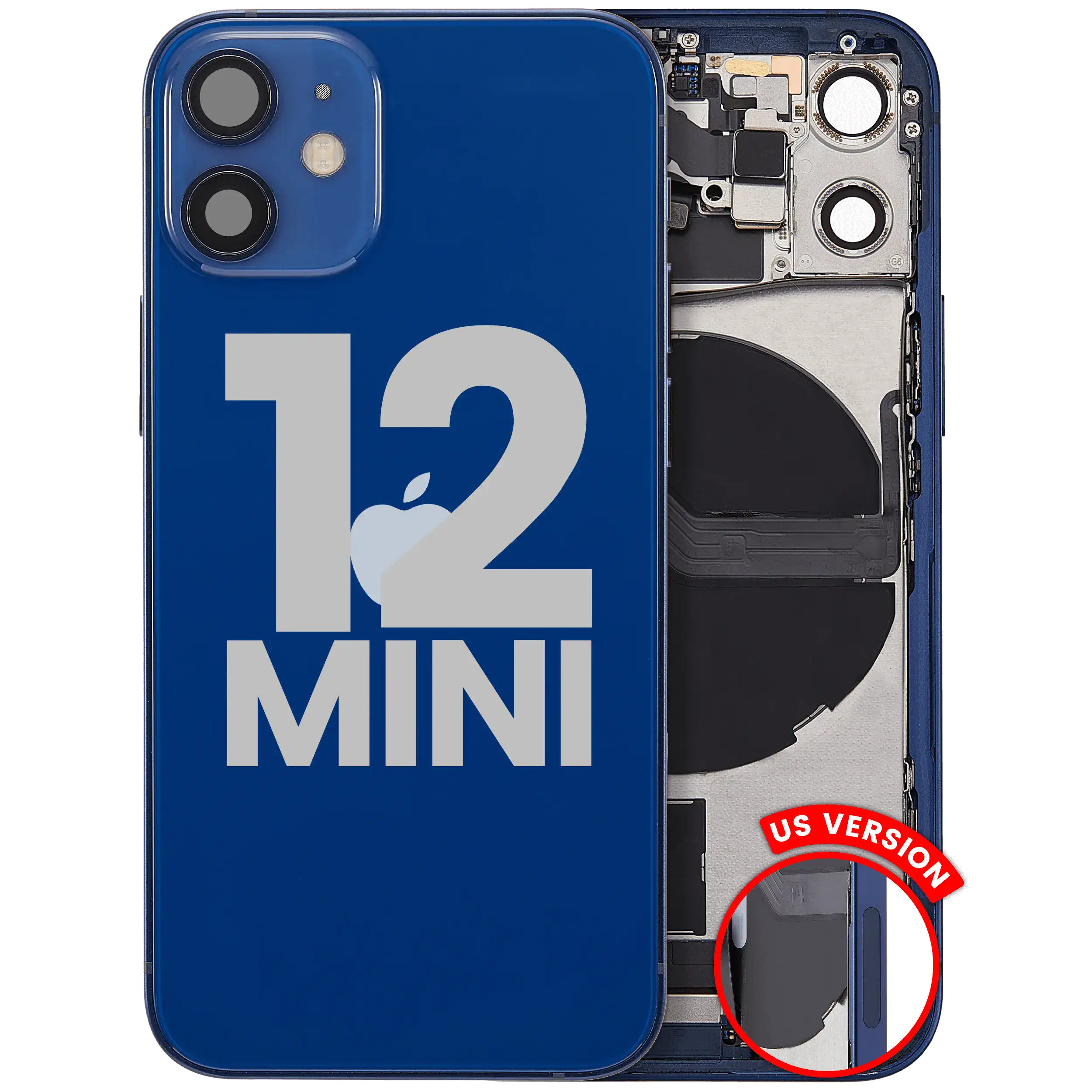 Back Cover/Frame with Charging Port Flex Cable and Small Parts for iPhone 12 Mini (US Version) (Used OEM Pull, B Quality) (Blue)