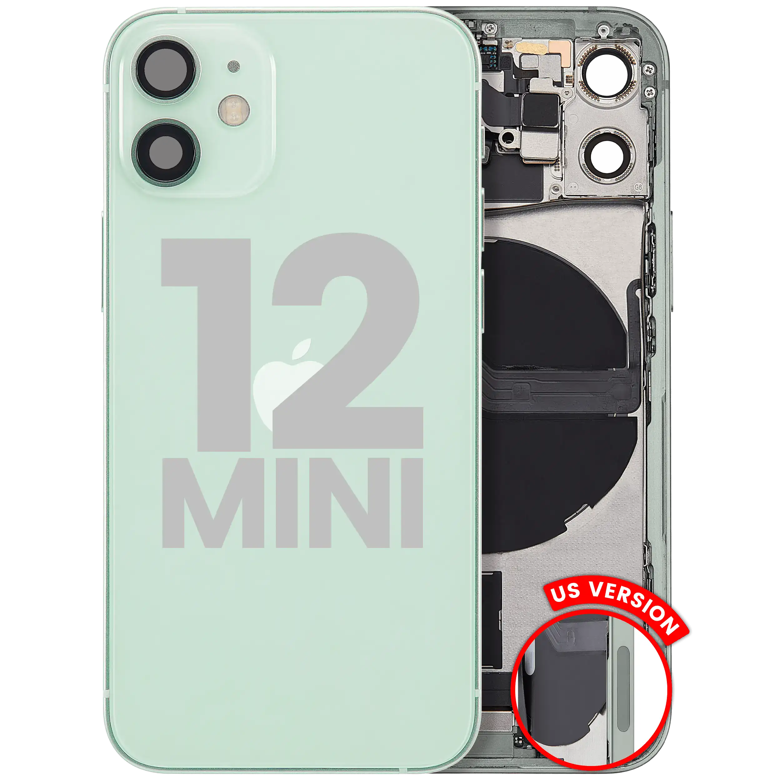 Back Cover/Frame with Charging Port Flex and Small Parts for iPhone 12 Mini (US Version) (Used OEM Pull, B Quality) (Green)