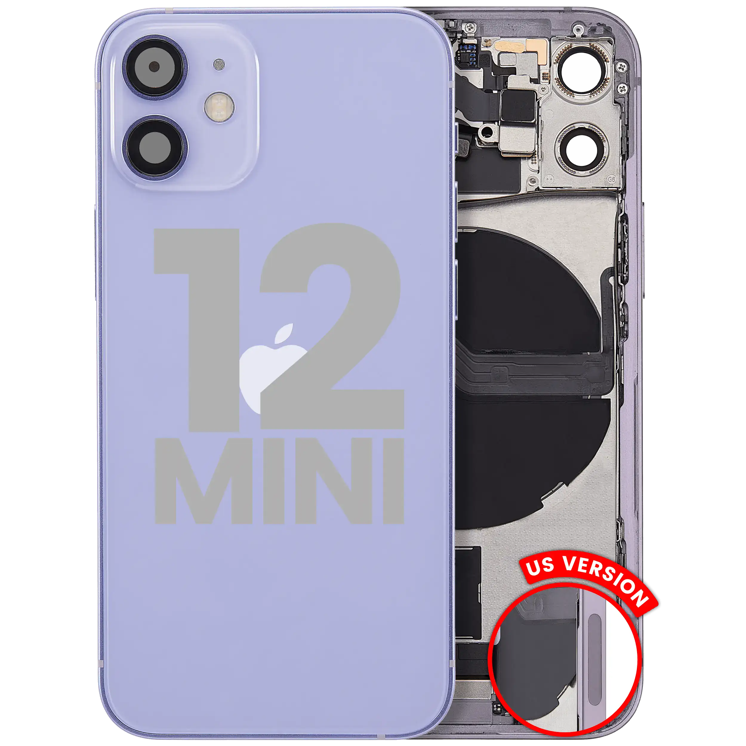 Back Cover/Frame with Charging Port Flex and Small Parts for iPhone 12 Mini (US Version) (Used OEM Pull, B Grade) (Purple)