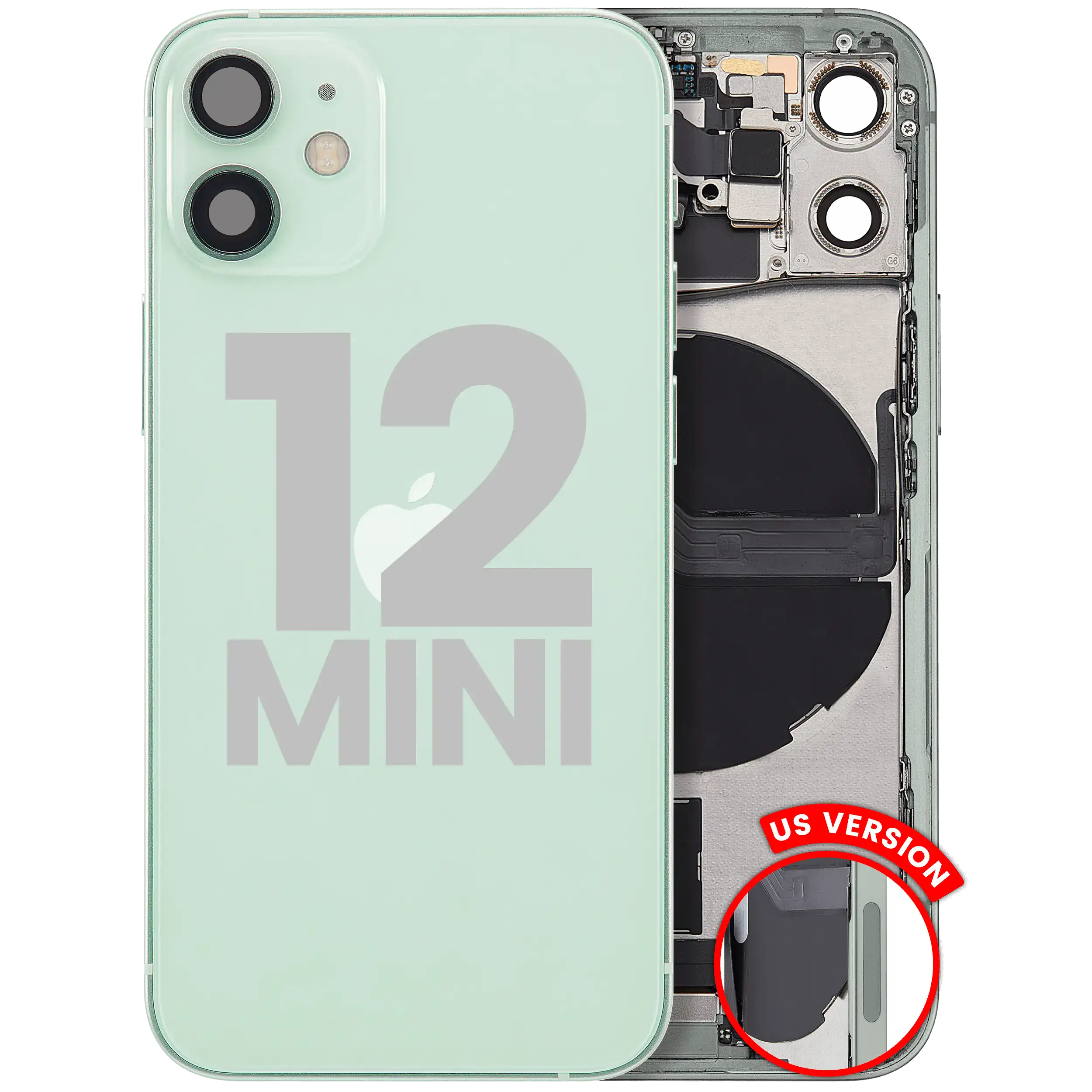 Backcover/Rahmen m. Ladebuchse-Flex f. iPhone 12 Mini US Grün OEM C