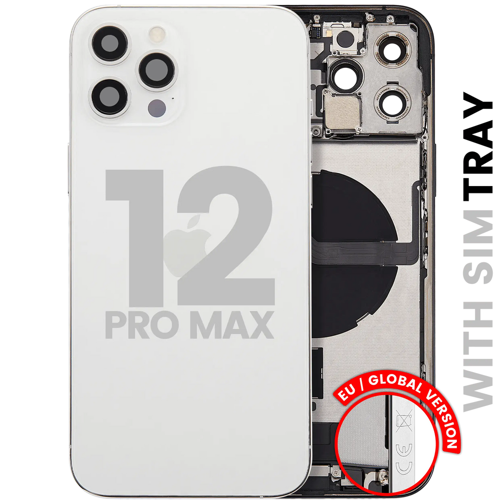 Back Cover/Frame with Charging Port Flex and Small Parts for iPhone 12 Pro Max (EU / Global Version) (Used OEM Removal, Quality A) (Silver)