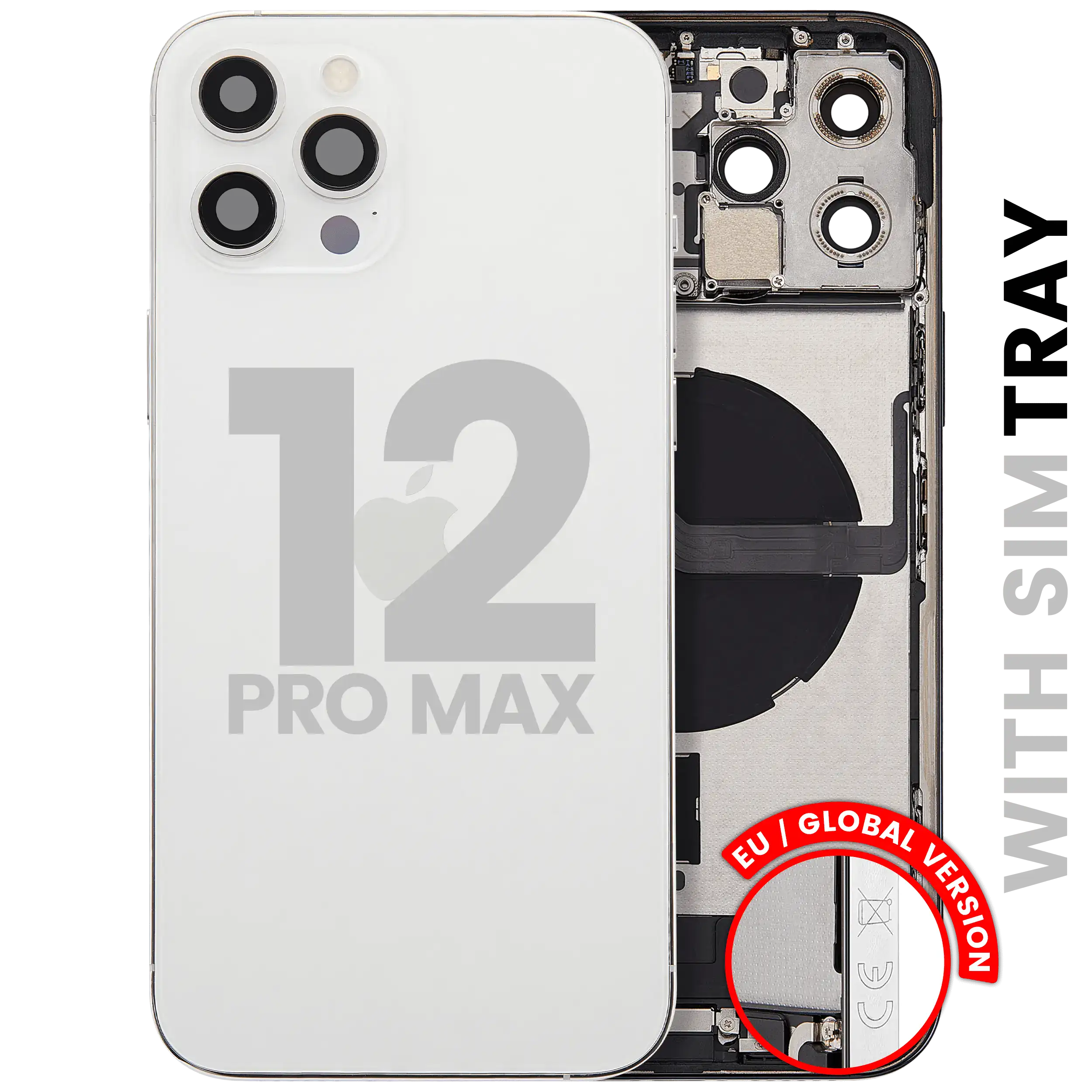 Back Cover/Frame with Charging Port Flex and Small Parts for iPhone 12 Pro Max (EU / Global Version) (Used OEM Removal, Quality A) (Silver)