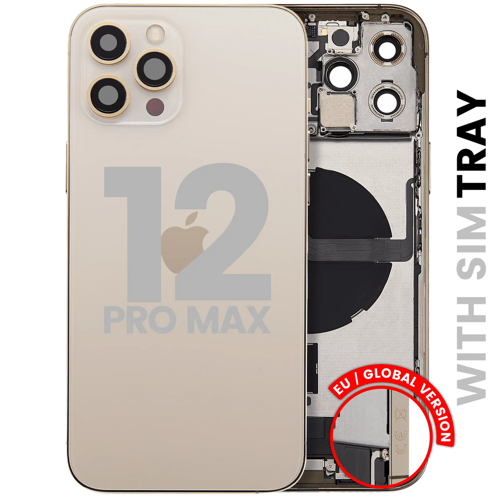 Back Cover/Frame with Charging Port Flex and Small Parts for iPhone 12 Pro Max (EU/Global Version) (Used OEM Dismantled, Quality B) (Gold)