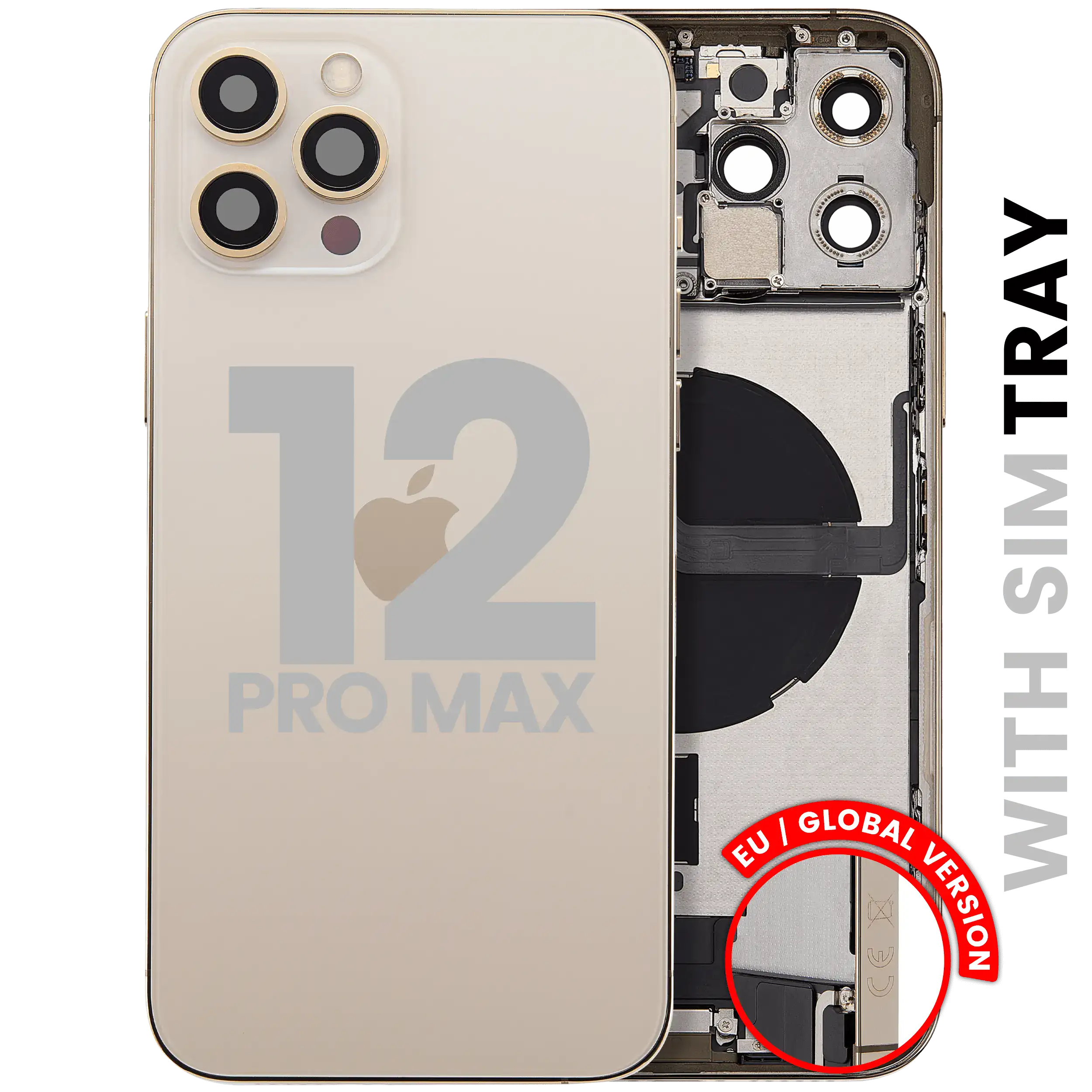 Back Cover/Frame with Charging Port Flex and Small Parts for iPhone 12 Pro Max (EU/Global Version) (Used OEM Dismantled, Quality B) (Gold)