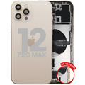Back cover/frame with charging port flex and small parts for iPhone 12 Pro Max (US version) (used OEM removal, Grade B) Gold