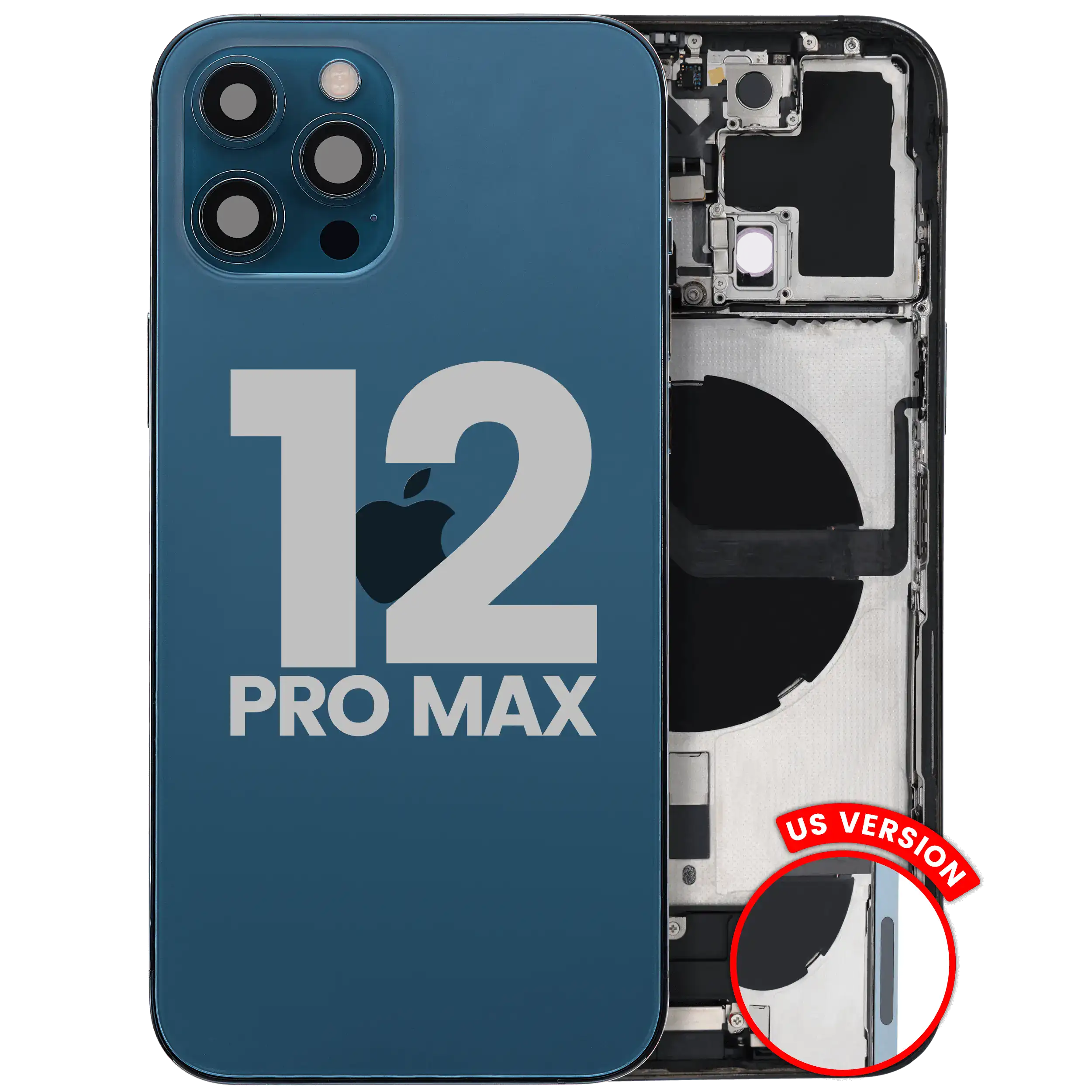 Backcover/Rahmen m. Ladebuchse-Flex f. iPhone 12 Pro Max OEM Pull C Pacific Blue
