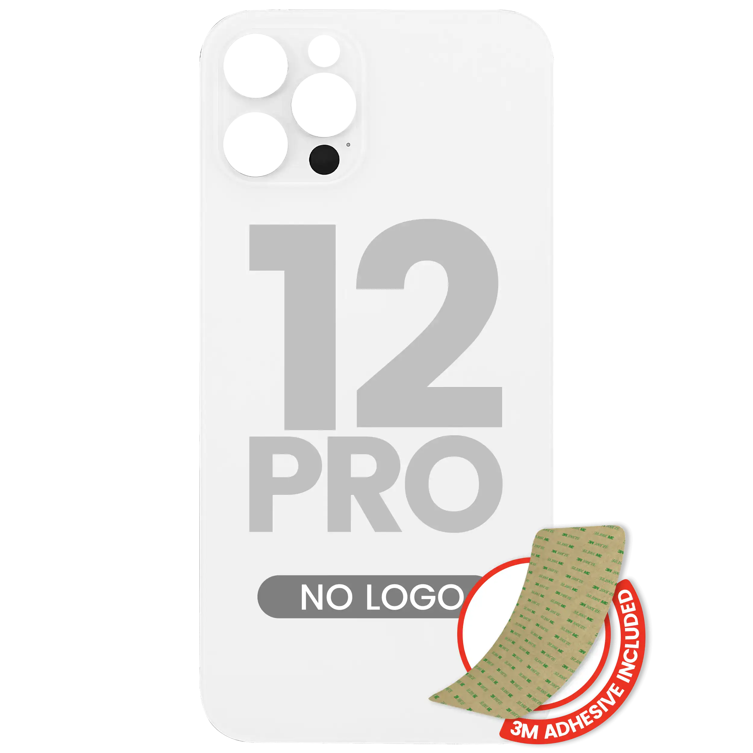 Backcover mit 3M-Kleber für iPhone 12 Pro (kein Logo / großes Kameraloch) (Silbe