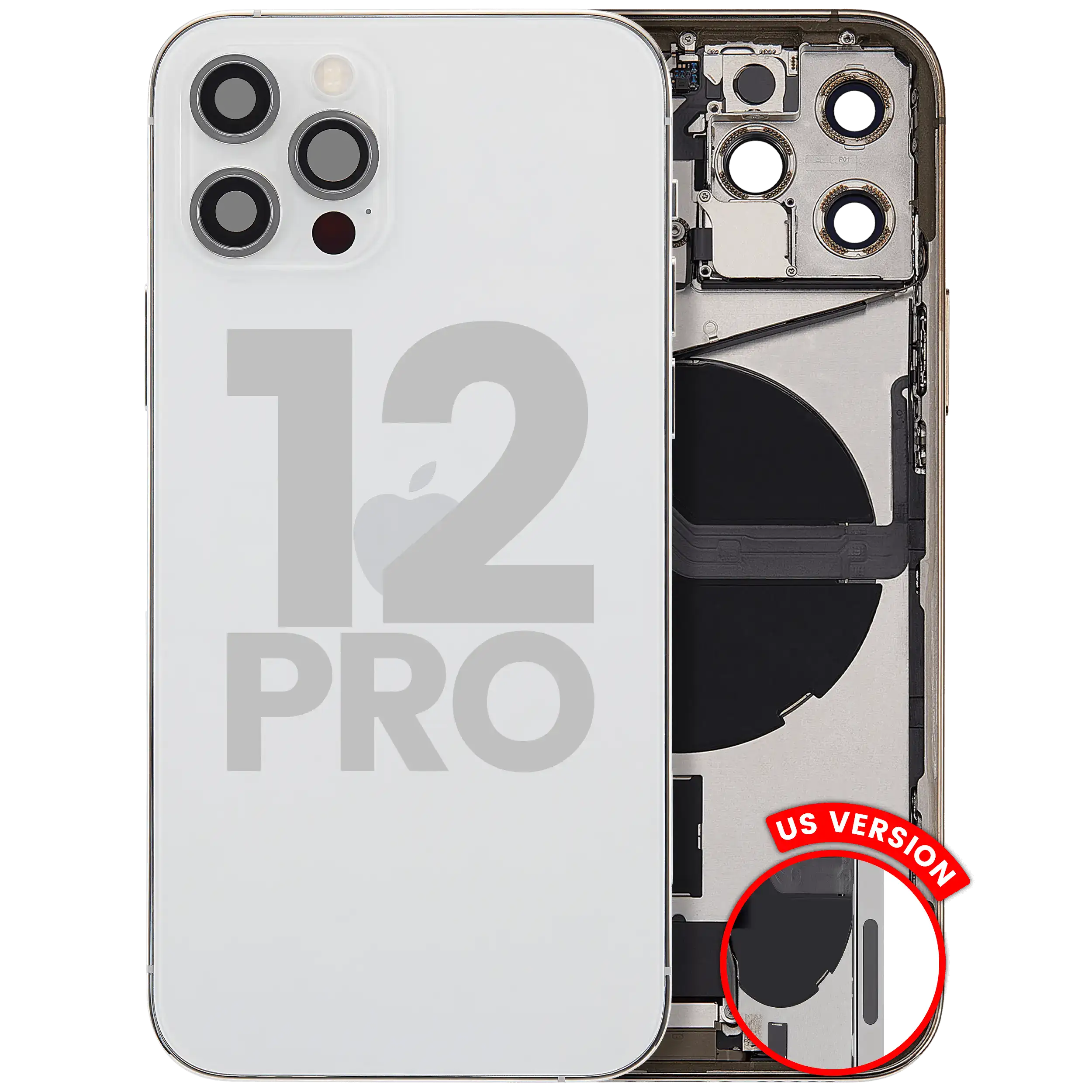 Backcover mit Rahmen und Ladebuchse-Flex für iPhone 12 Pro (US) Silber OEM A