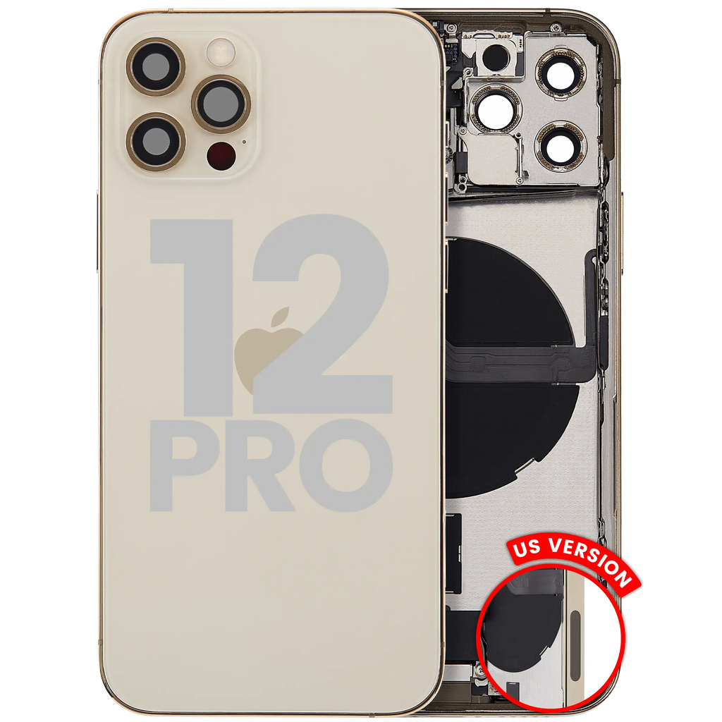 Back Cover/Frame with Charging Port Flex Cable and Small Parts for iPhone 12 Pro (US Version) (Used OEM Pull, B Grade) (Gold)