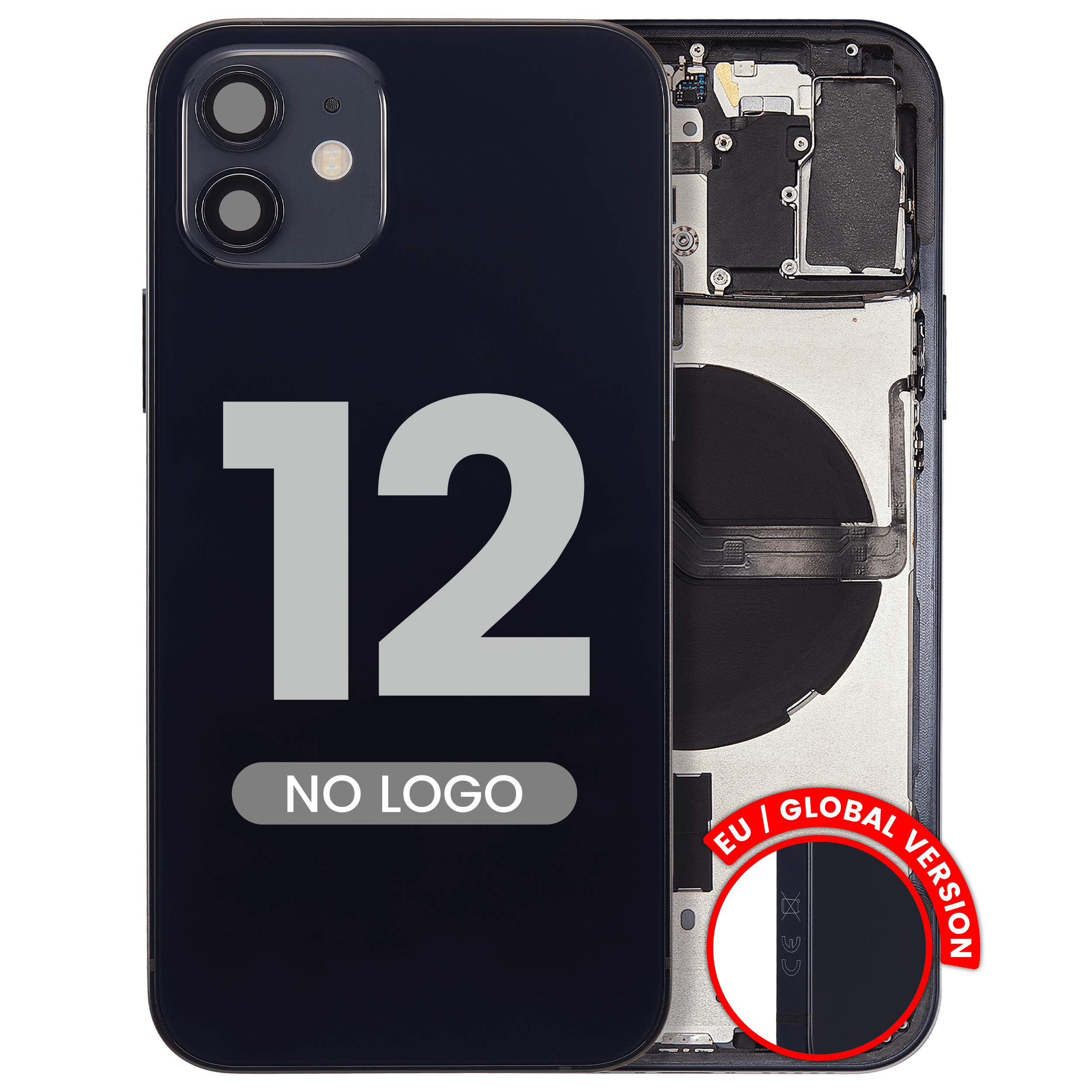 Backcover+Rahmen Kit iPhone 12 Schwarz Aftermarket Plus