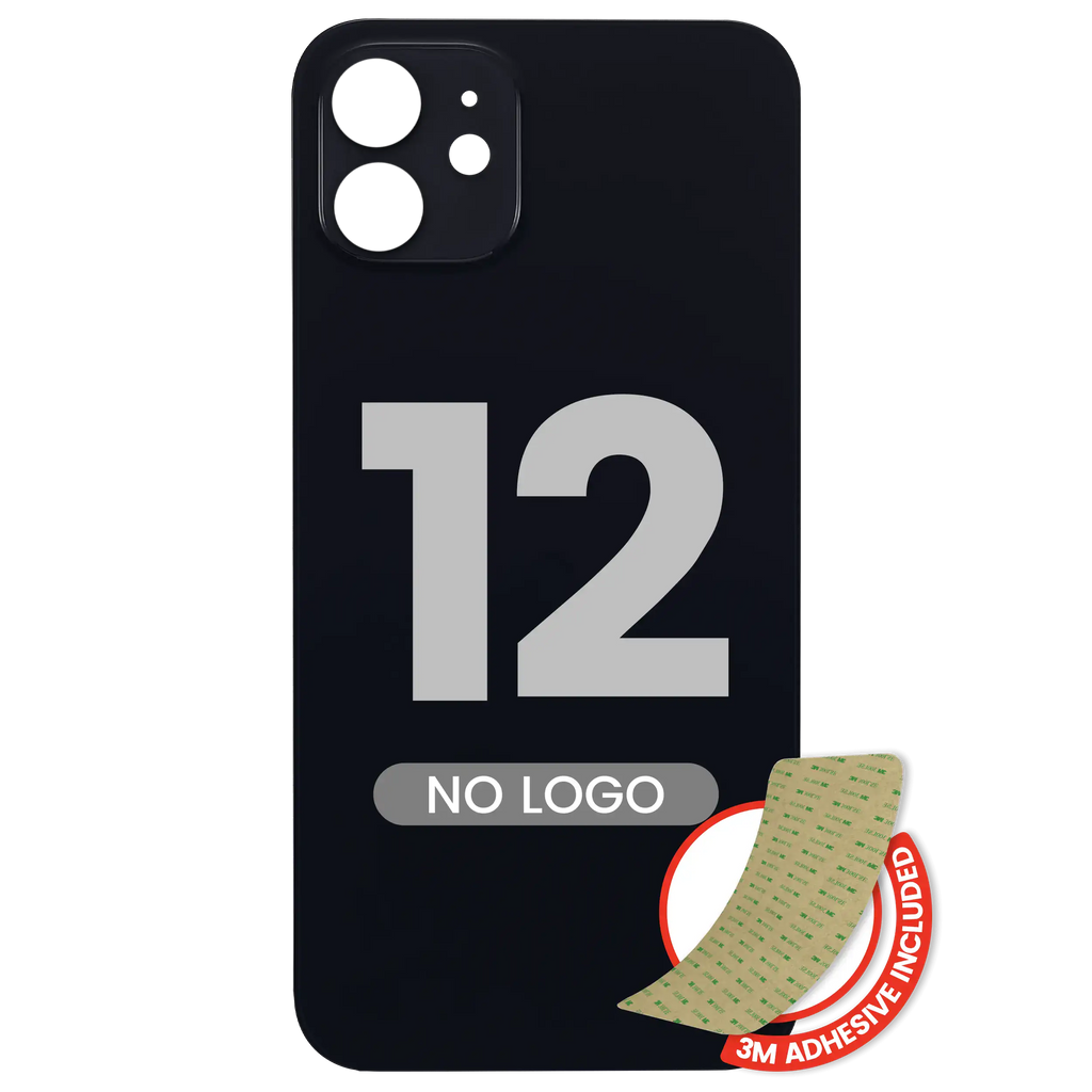 Back Cover with 3M Adhesive for iPhone 12 (No Logo / Large Camera Hole) (Black)
