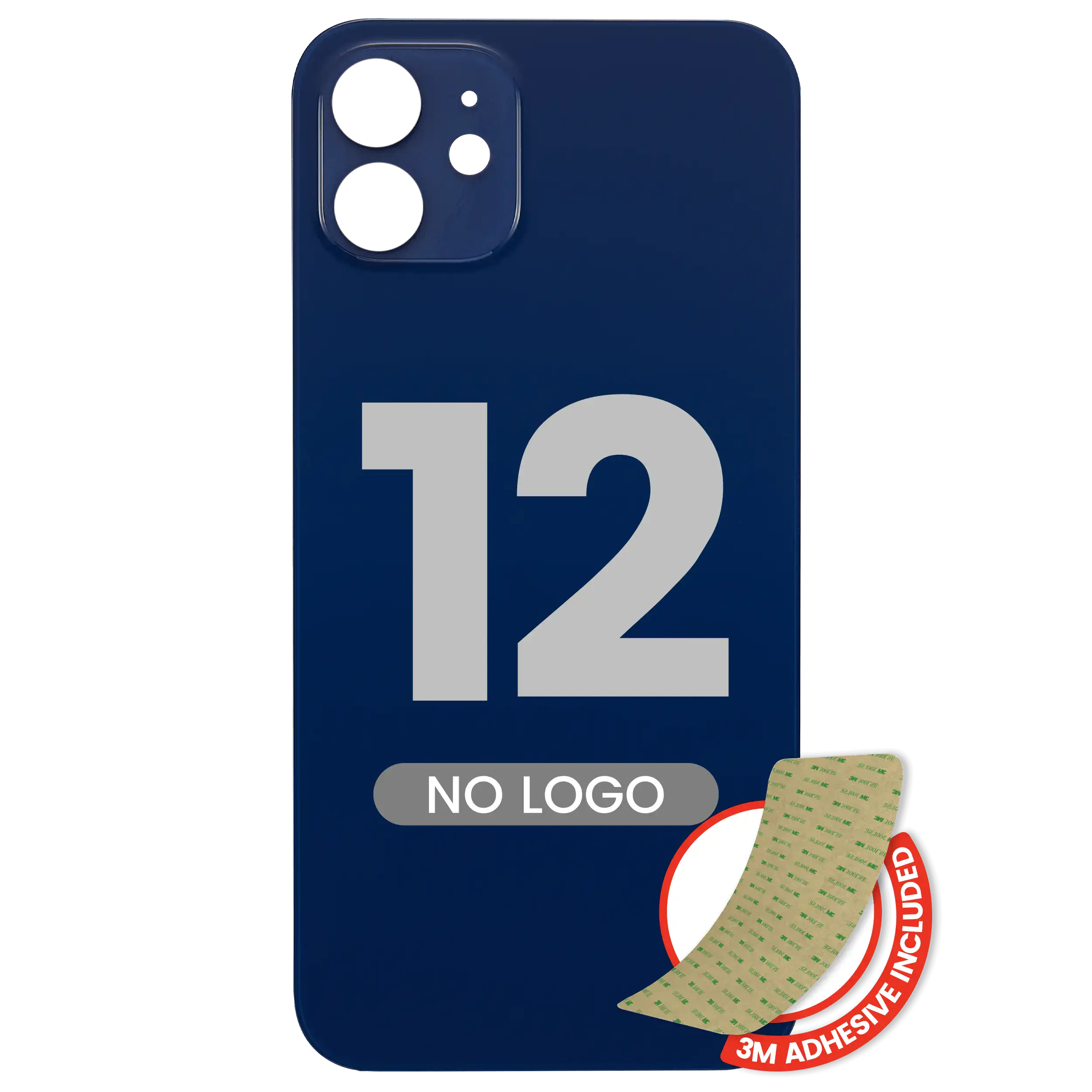 Back cover with 3M adhesive tape for iPhone 12 (without logo / large camera hole) (blue)