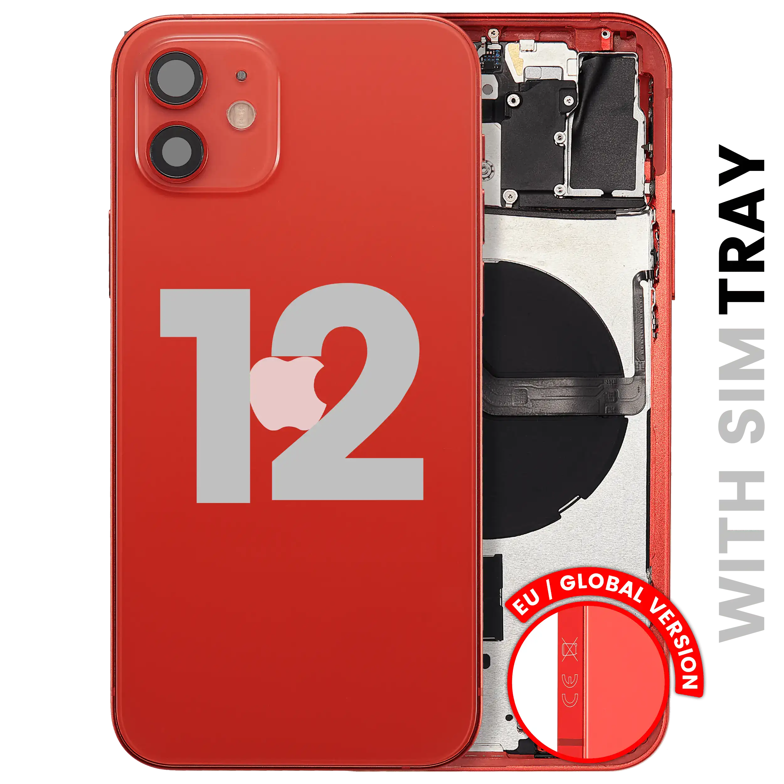 Back Cover/Frame with Small Parts for iPhone 12 (EU/Global Version) (Used OEM Pull, Quality B) (Red)