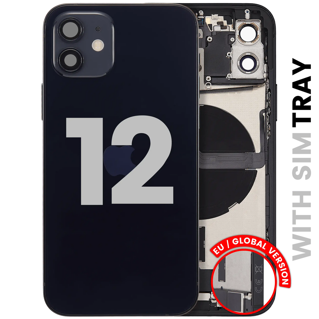 Back Cover/Frame with Charging Port Flex and Small Parts for iPhone 12 (EU/Global Version) (Used OEM Takeout, Quality C) (Black)