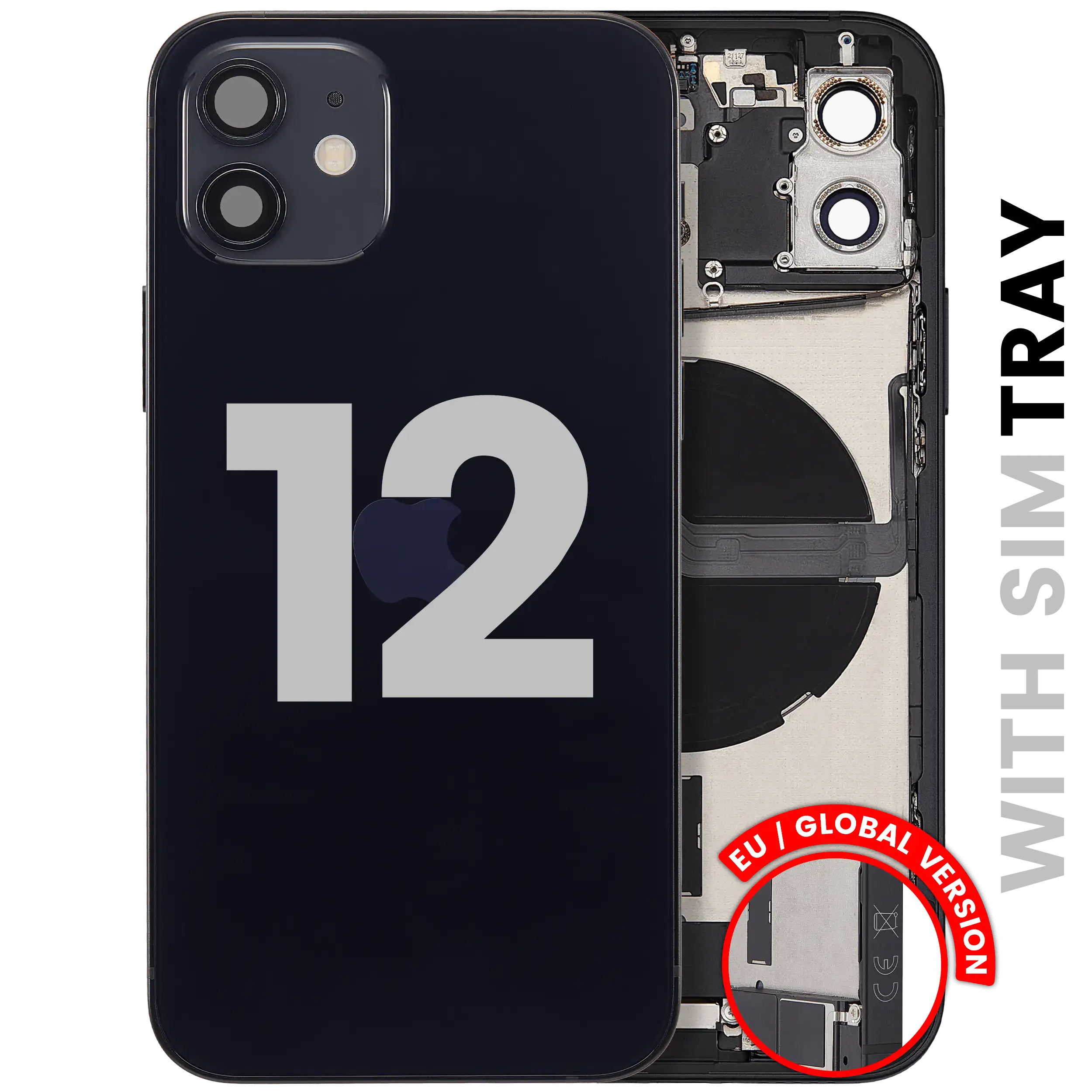 Back Cover/Frame with Charging Port Flex and Small Parts for iPhone 12 (EU/Global Version) (Used OEM Takeout, Quality C) (Black)