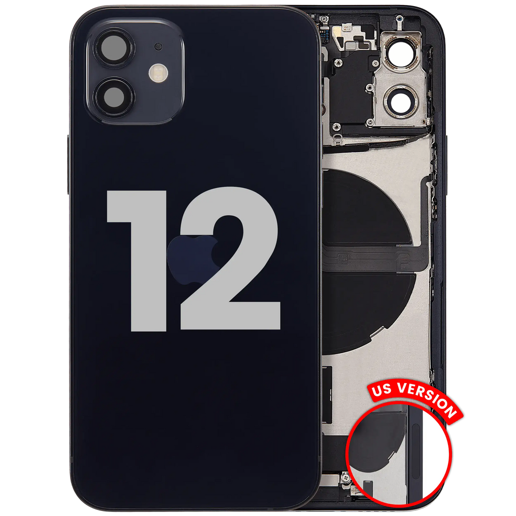 Back Cover/Frame with Charging Port Flex and Small Parts for iPhone 12 (US Version) (Used OEM Pull, B Quality) (Black)