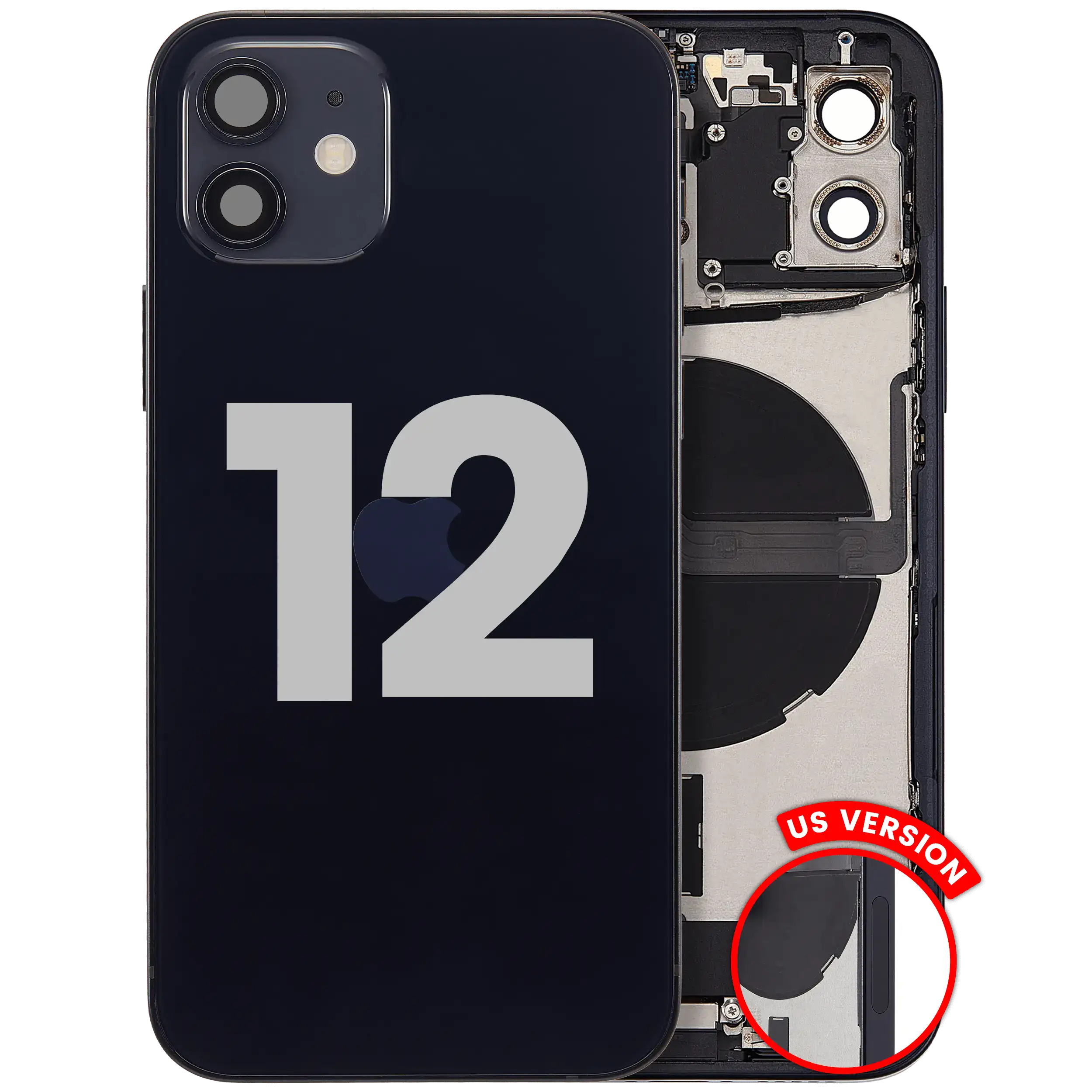 Backcover-Rahmen mit Ladebuchse für iPhone 12 US Schwarz OEM C