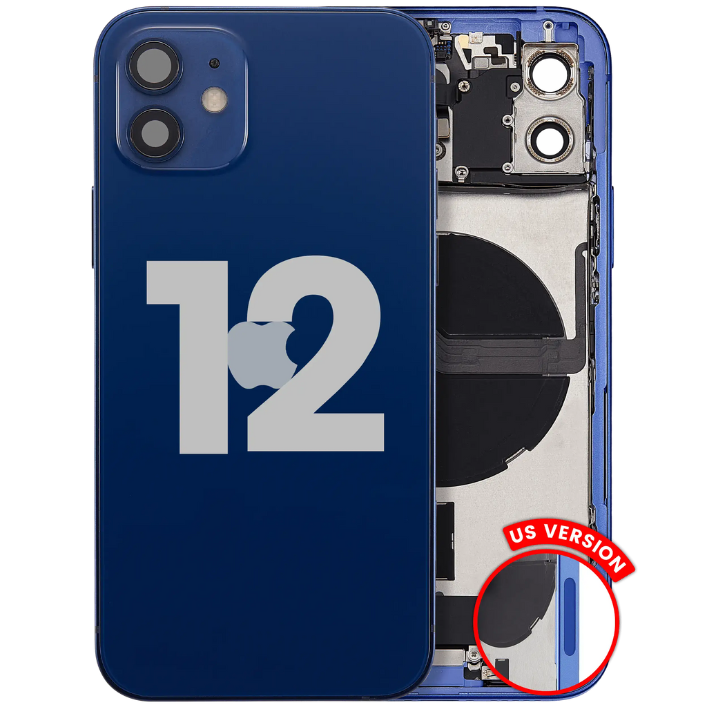 Back Cover/Frame with Charging Port Flex and Small Parts for iPhone 12 (US Version) – Quality C – Blue
