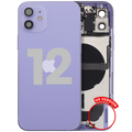 Back cover/frame with charging port flex cable and small parts for iPhone 12 (US Version) (used OEM removed part, Quality C) (Purple)