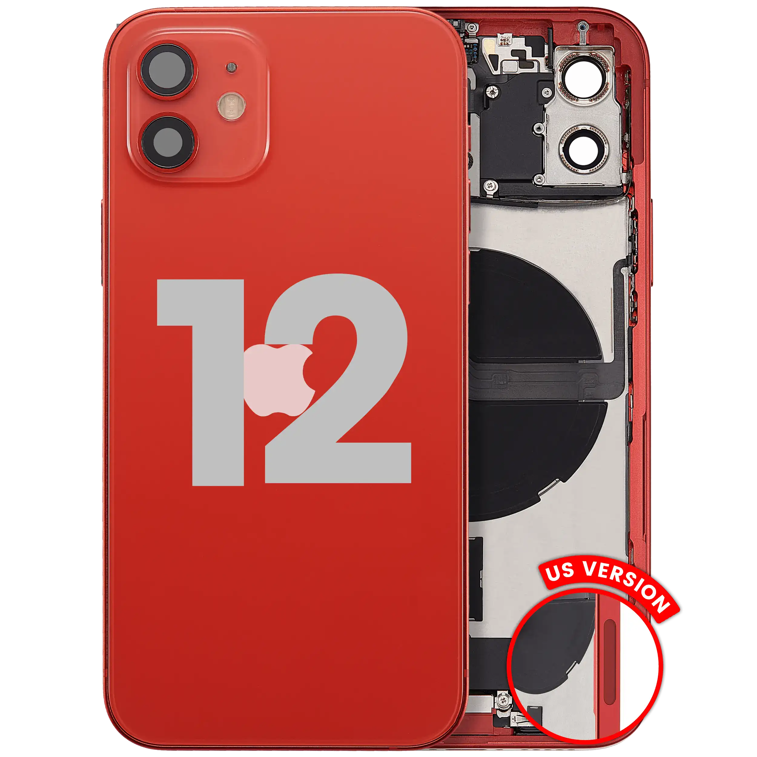 Back Cover/Frame with Charging Port Flex and Small Parts for iPhone 12 US Version (OEM Used Quality C) (Red)