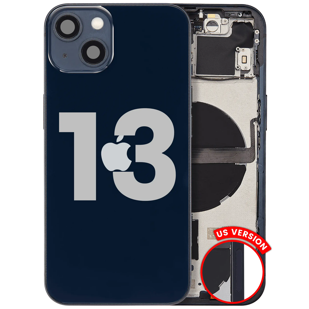 Back Cover/Frame with Small Parts for iPhone 13 (US Version) – Used OEM Pulled, Quality B – Midnight
