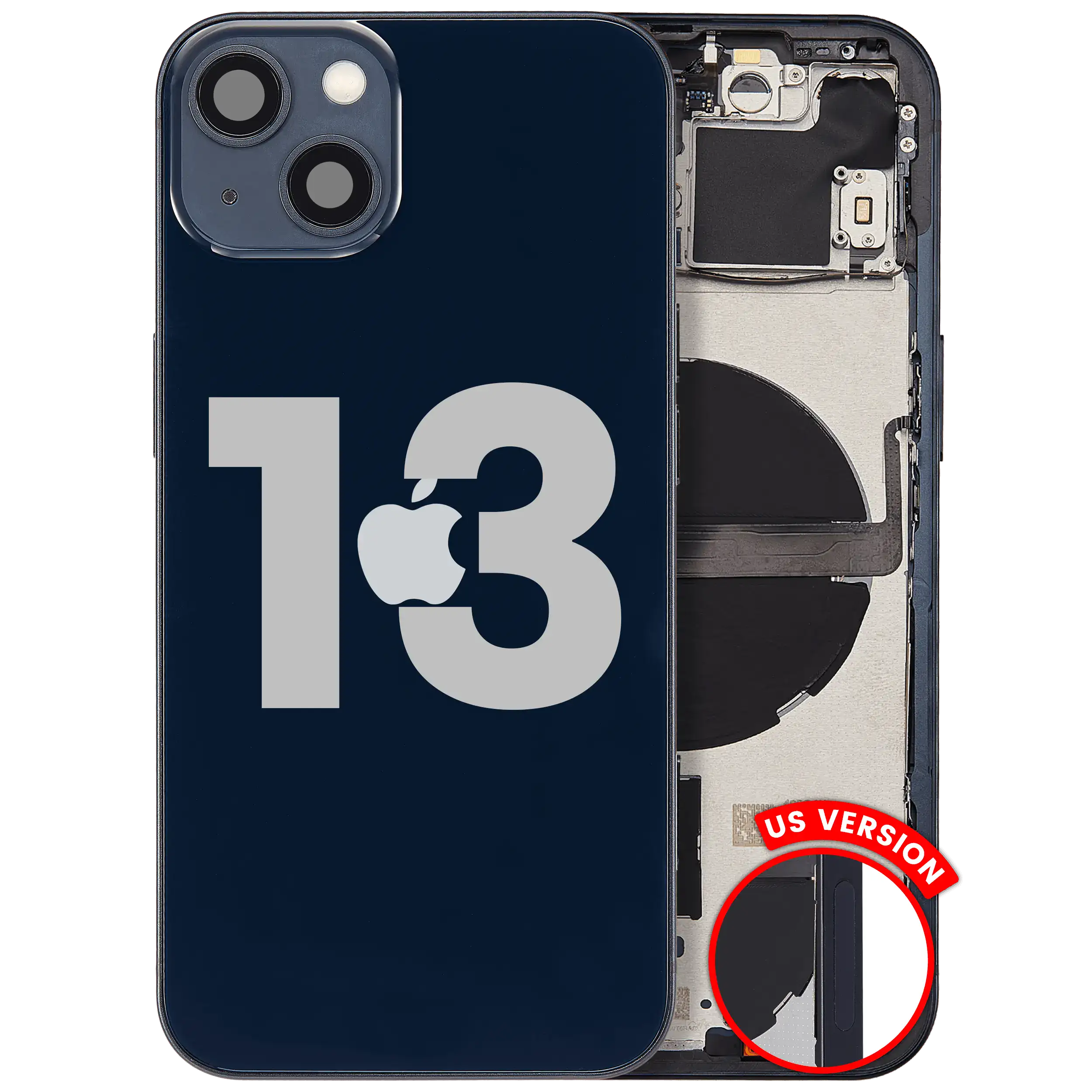 Back Cover/Frame with Small Parts for iPhone 13 (US Version) – Used OEM Pulled, Quality B – Midnight