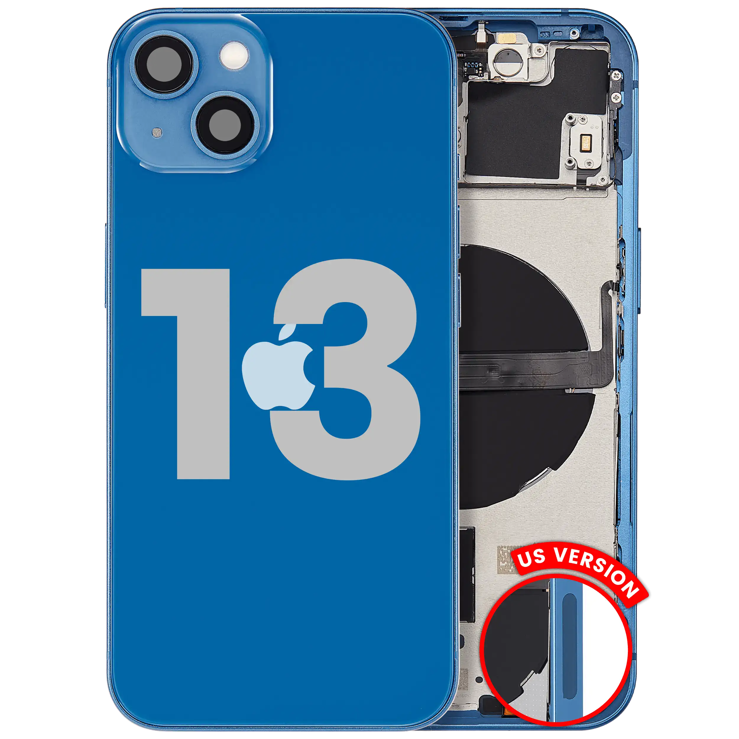 Back Cover/Frame with Small Parts for iPhone 13 (US Version) (Used OEM Pull-Out, B Quality) (Blue)