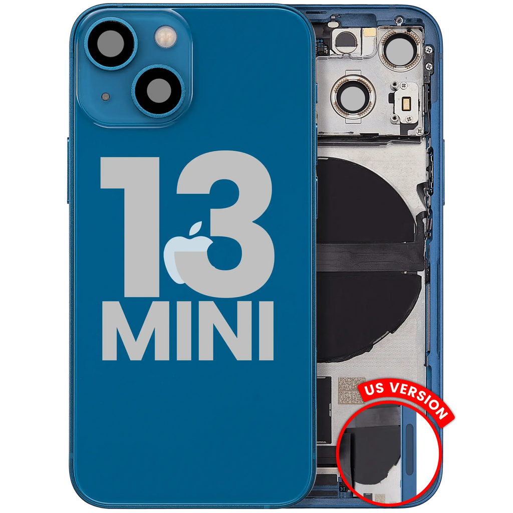 Back Cover/Frame with Charging Port Flex and Small Parts for iPhone 13 Mini (US Version) (Used OEM Pull, C Quality) (Blue)