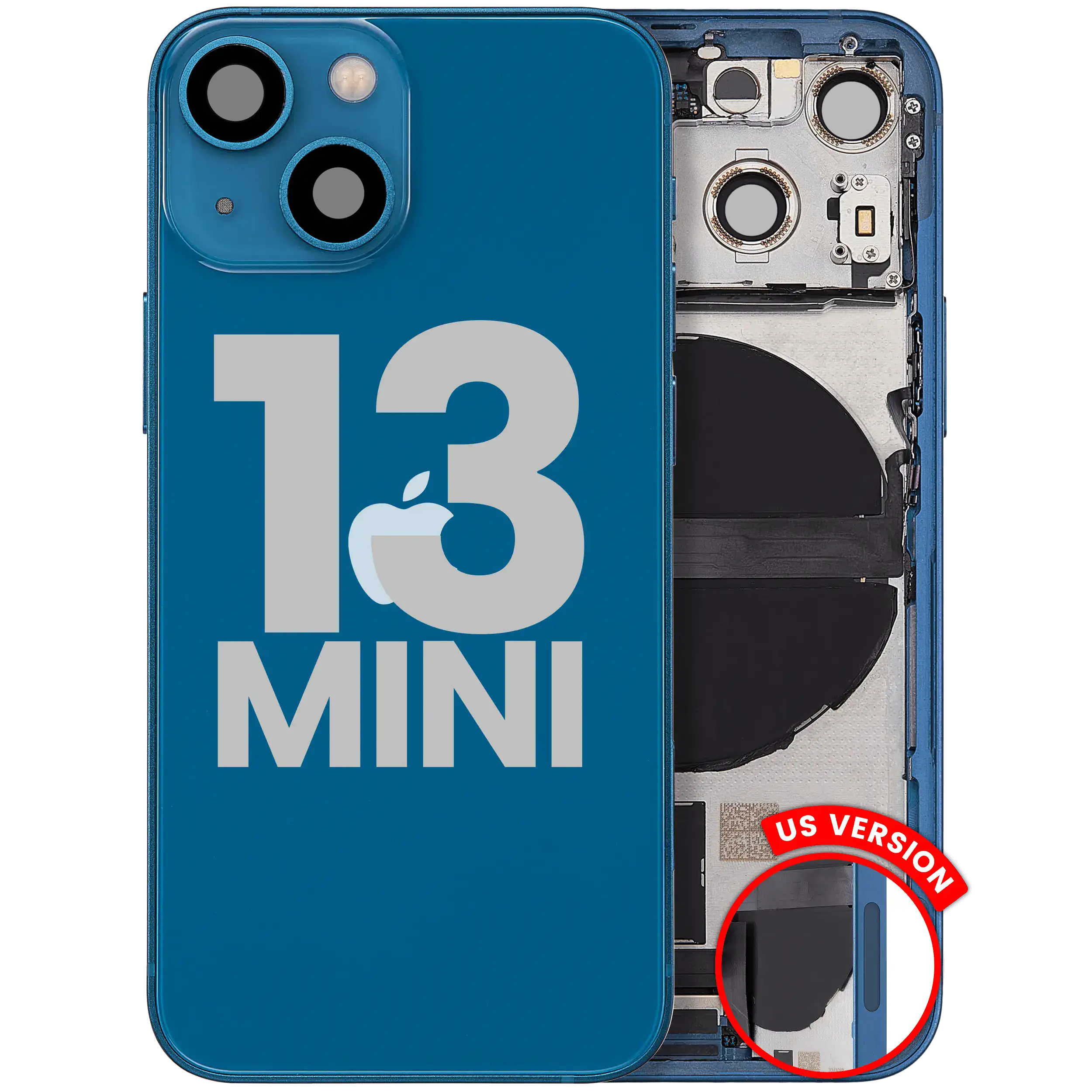 Back Cover/Frame with Charging Port Flex and Small Parts for iPhone 13 Mini (US Version) (Used OEM Pull, C Quality) (Blue)